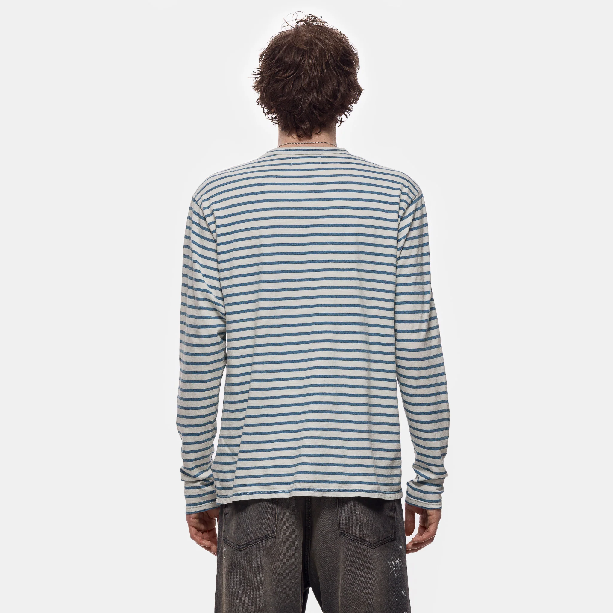 Heavyweight Binded Neck Inside Out LS T-Shirt in Ivory Stripe - Image 3
