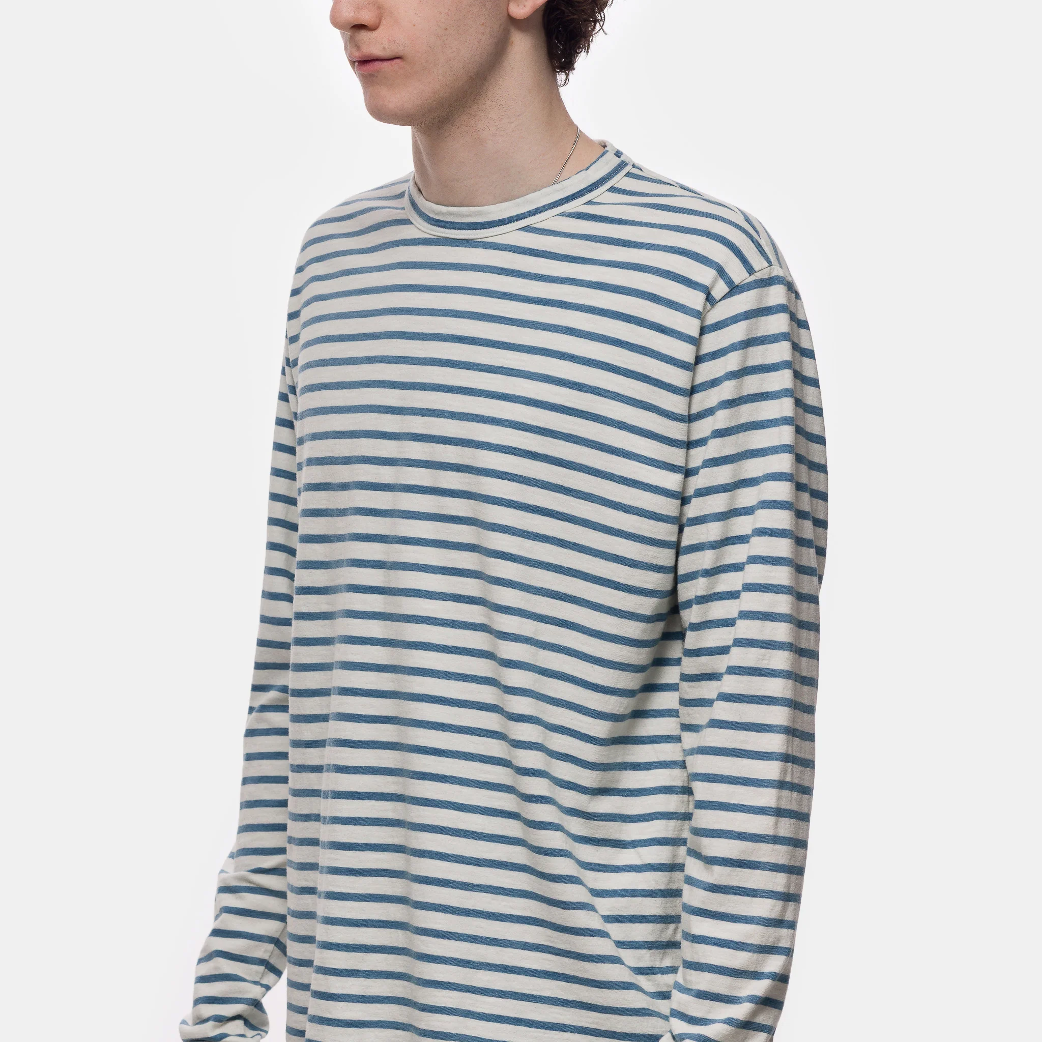 Heavyweight Binded Neck Inside Out LS T-Shirt in Ivory Stripe - Image 4
