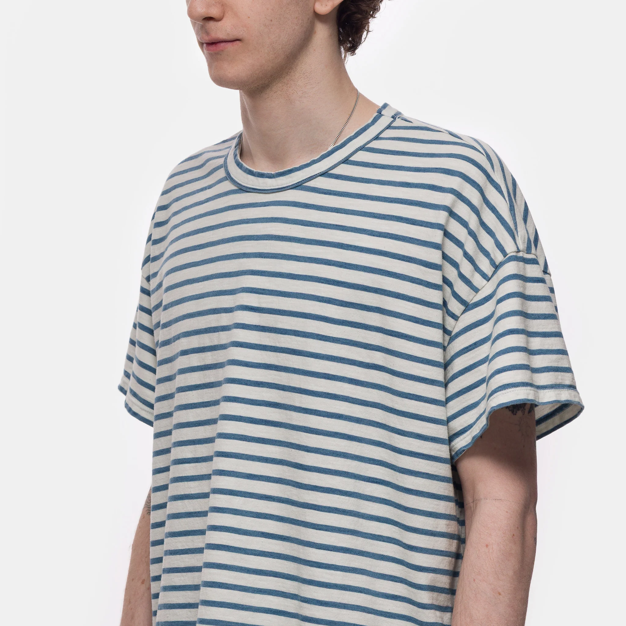 Heavyweight Binded Neck Oversized T-Shirt in Ivory Stripe - Image 4