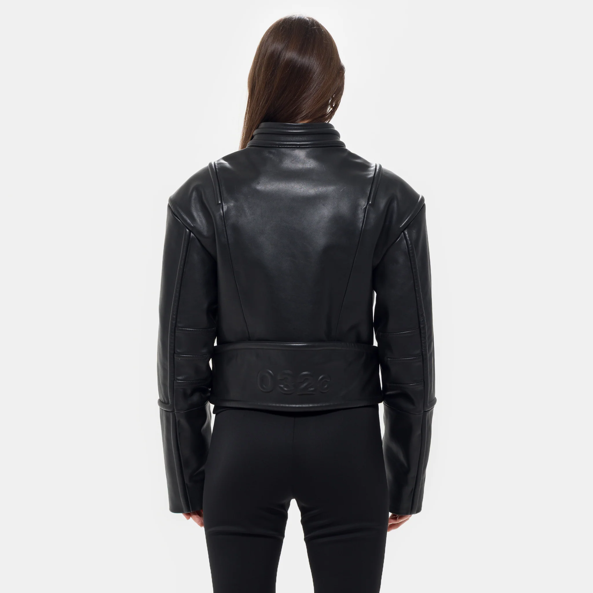 Hippolyta Guarded Leather Biker Jacket in Black - Image 3