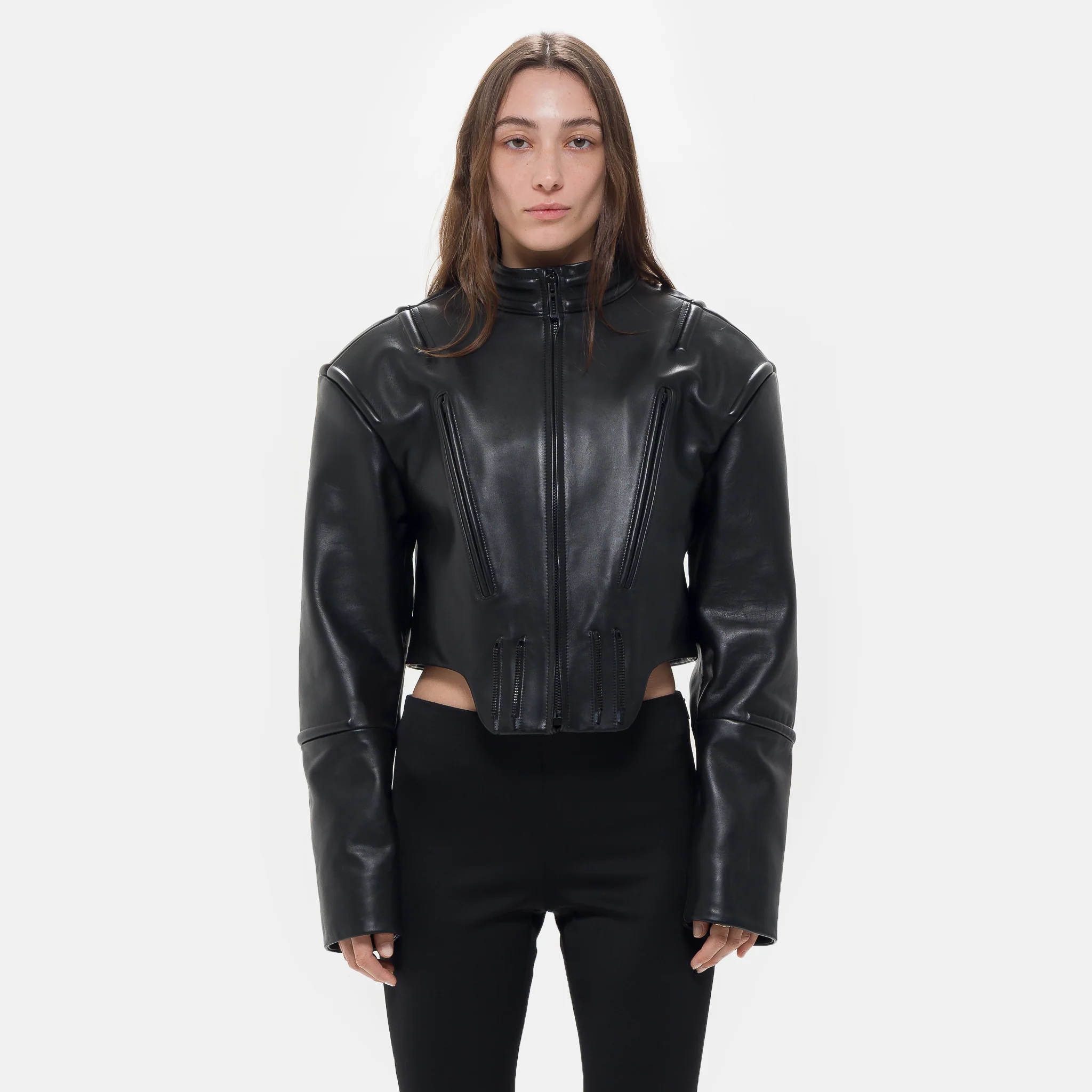 Hippolyta Guarded Leather Biker Jacket in Black - Image 4