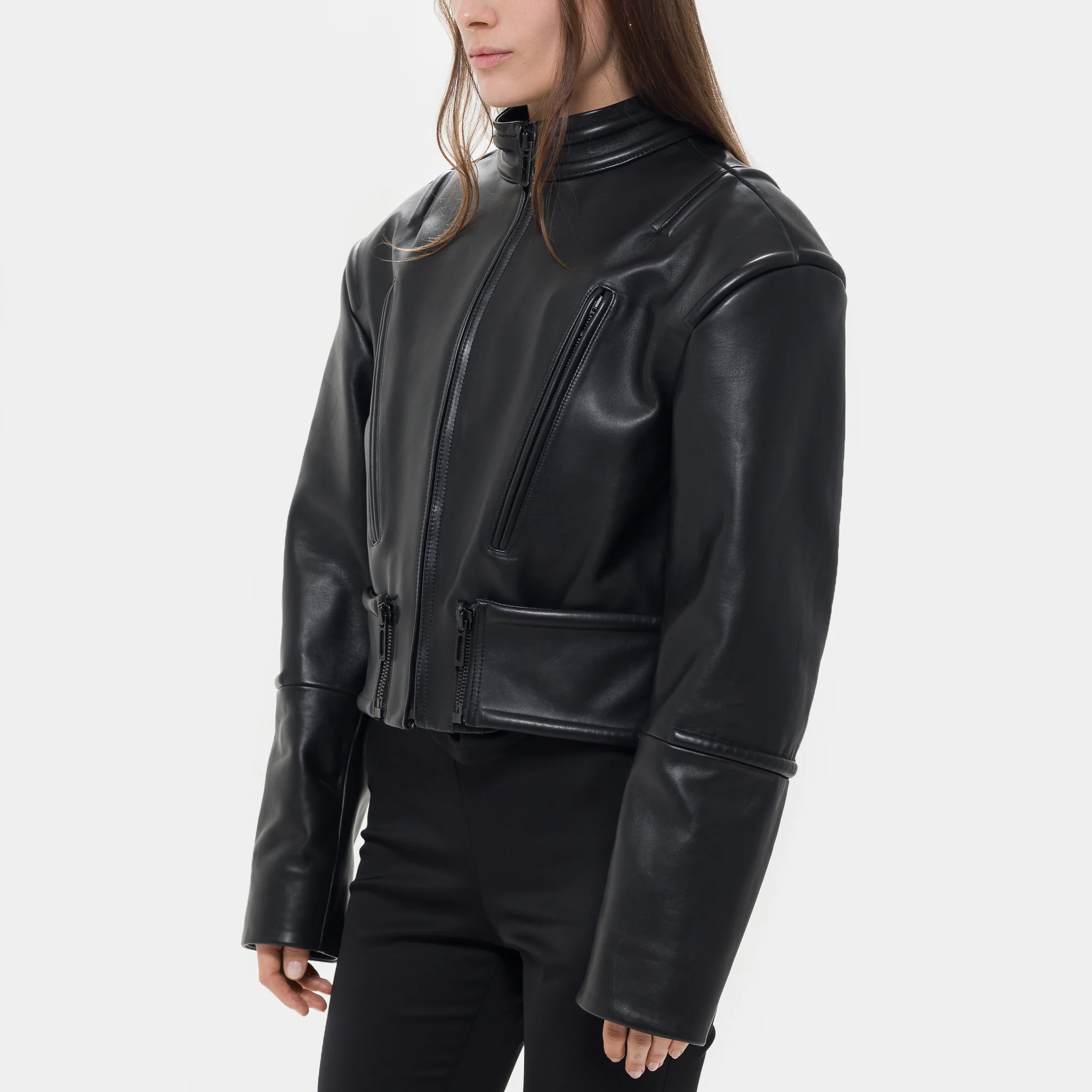 Hippolyta Guarded Leather Biker Jacket in Black - Image 5