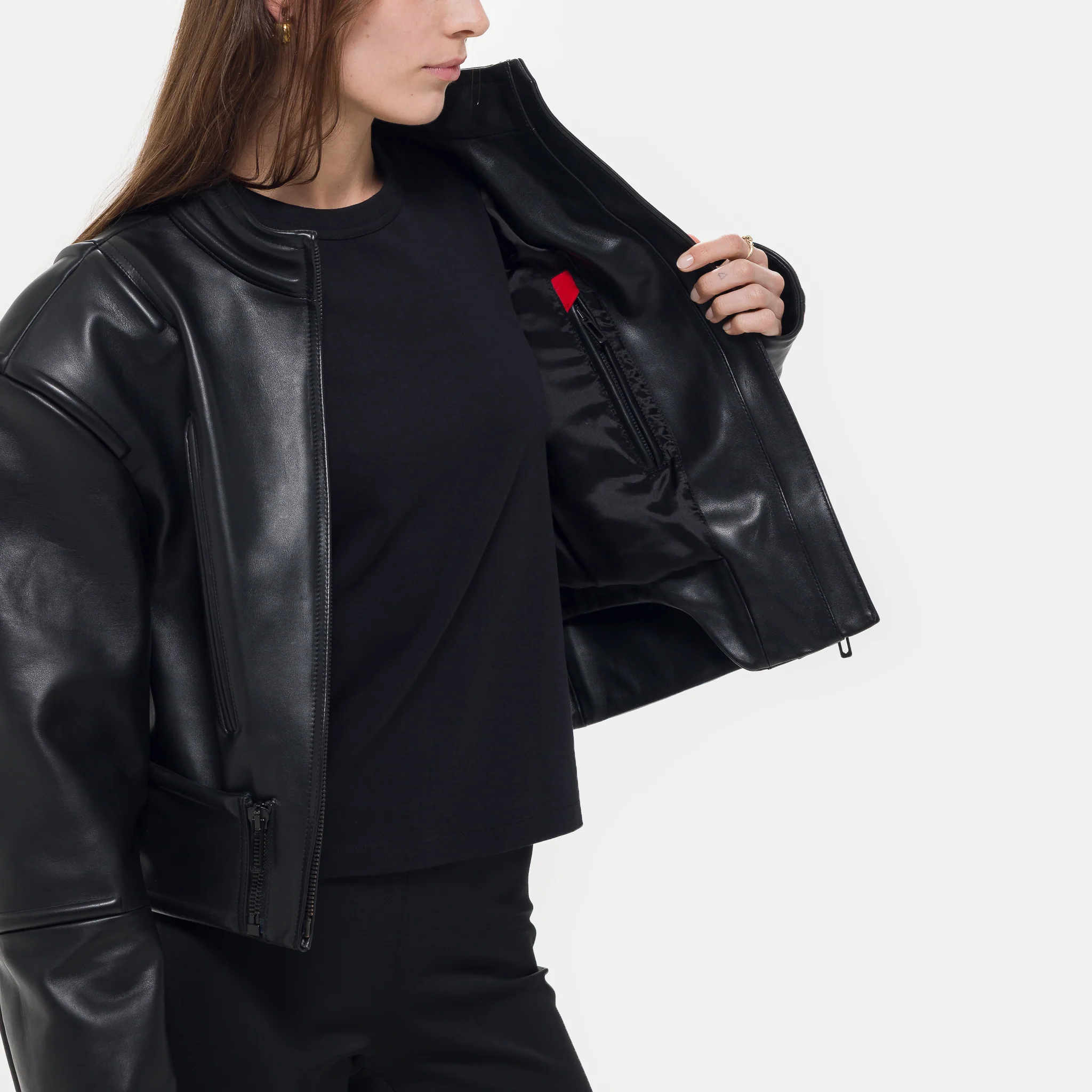 Hippolyta Guarded Leather Biker Jacket in Black - Image 6