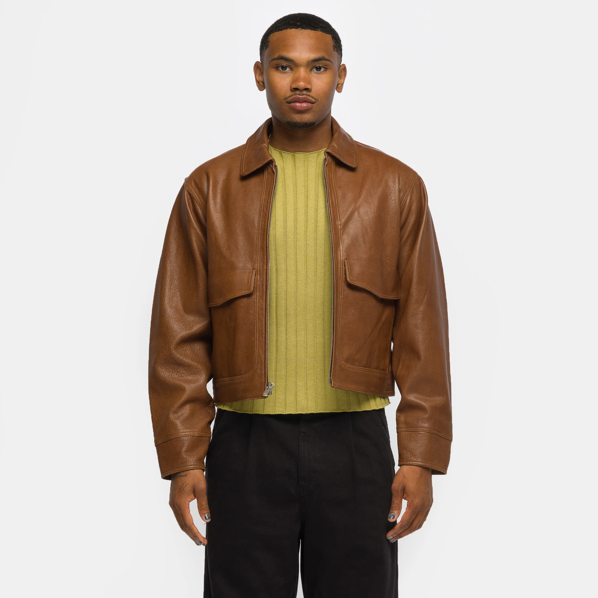 Leather Cruiser Jacket in Saddle Brown