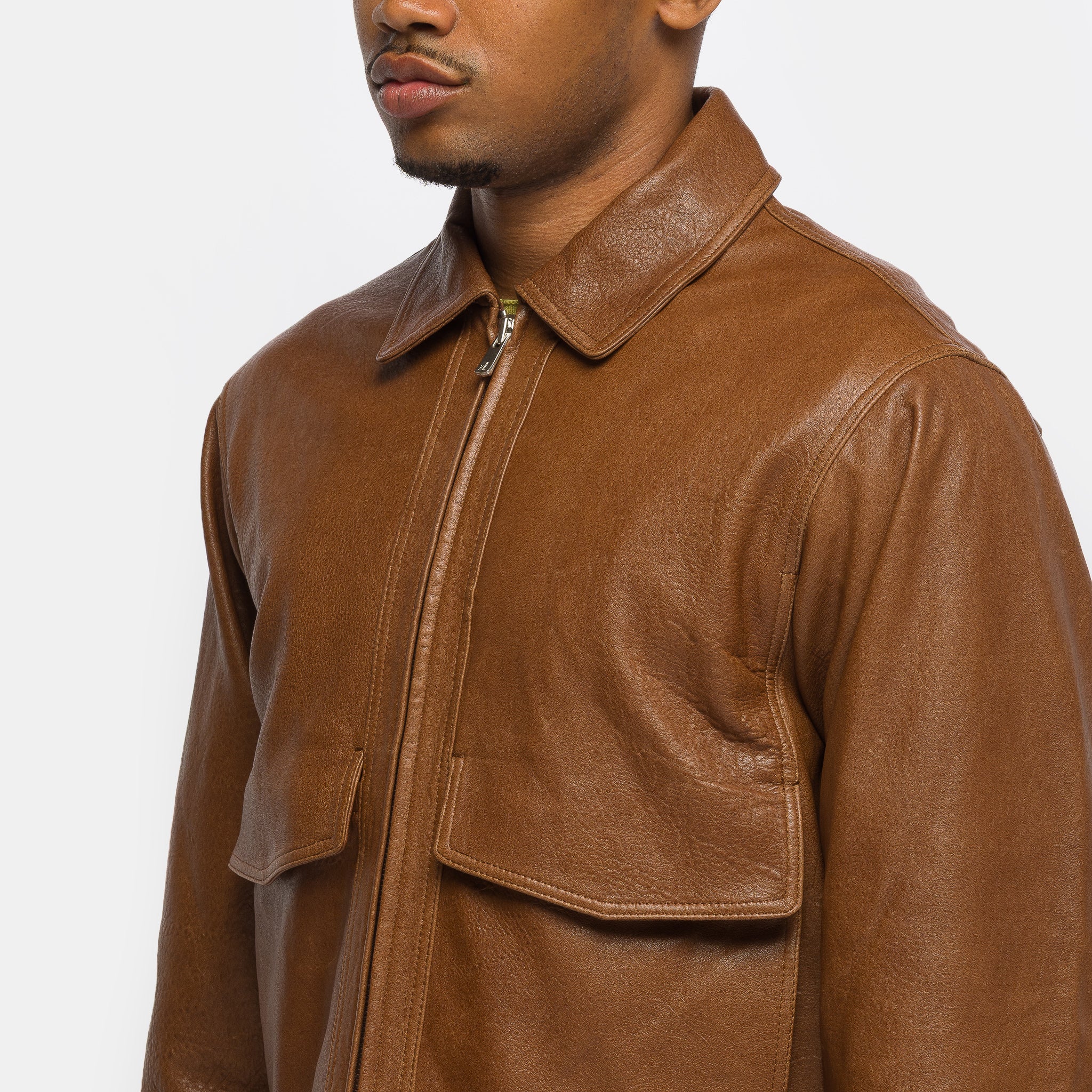 Leather Cruiser Jacket in Saddle Brown - Image 4