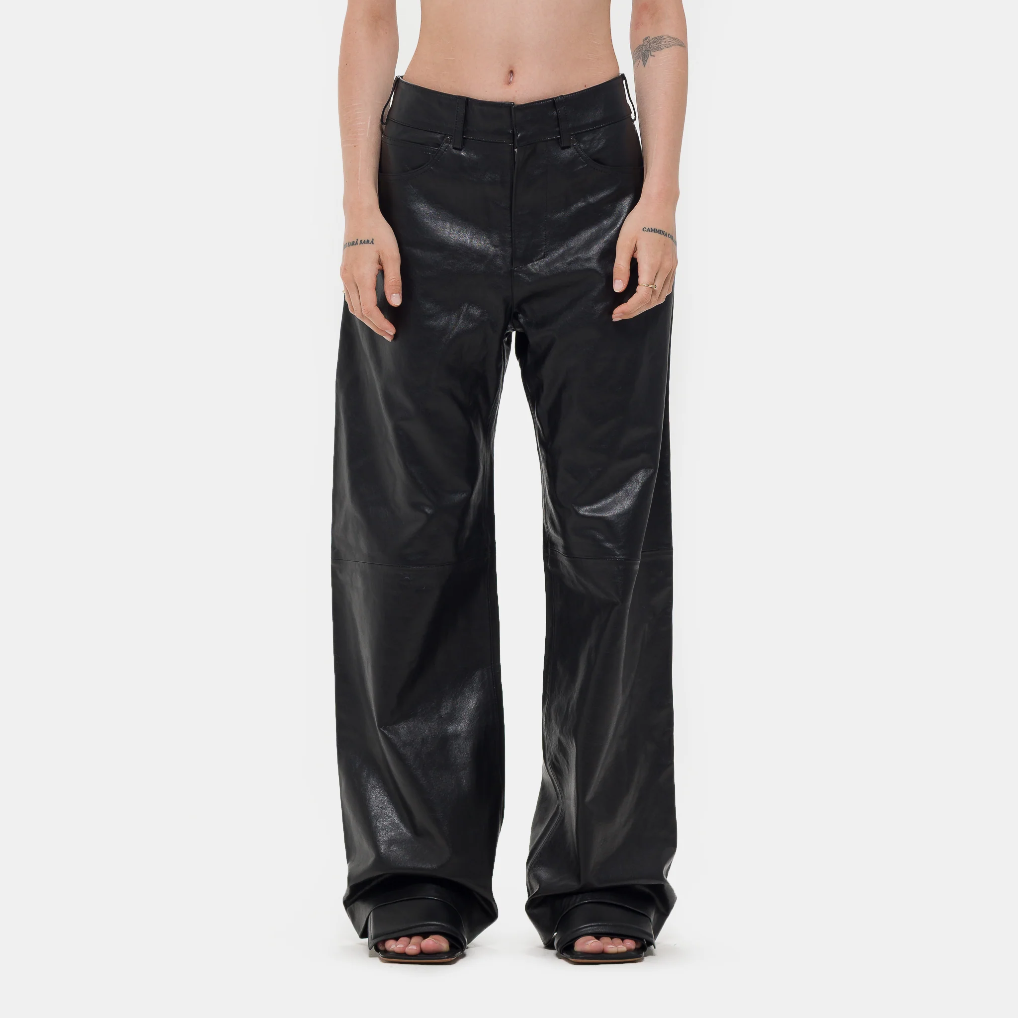 Leather Straight Leg Pant in Black