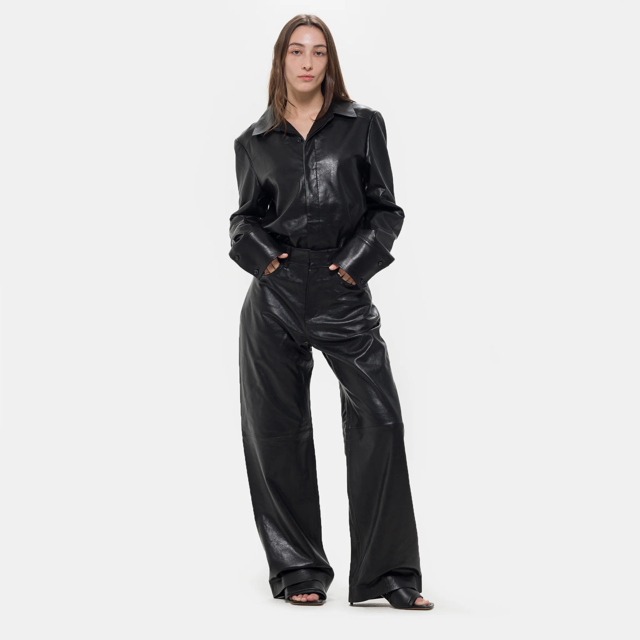Leather Straight Leg Pant in Black - Image 2