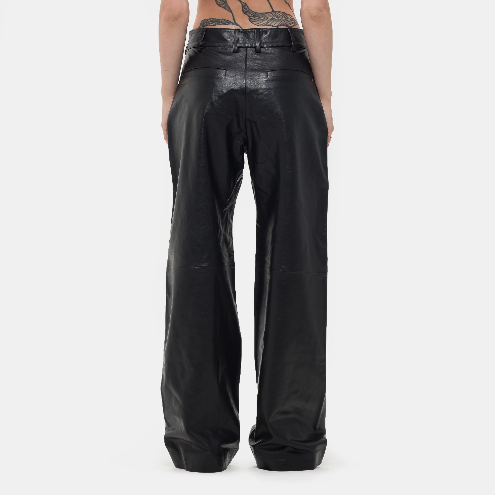 Leather Straight Leg Pant in Black - Image 3
