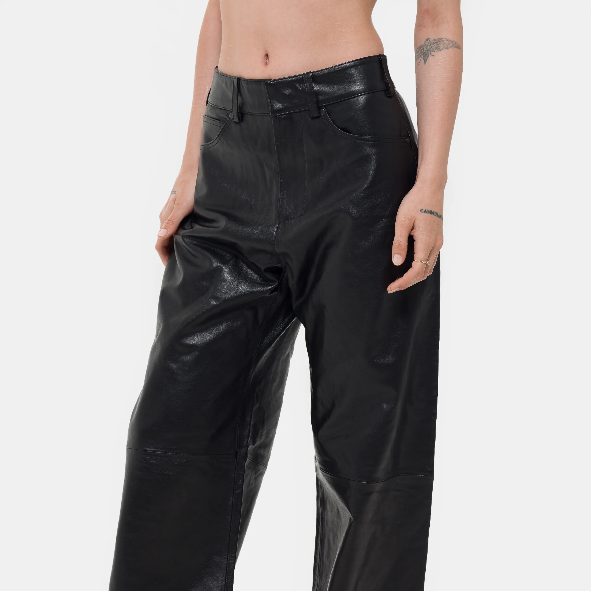 Leather Straight Leg Pant in Black - Image 4