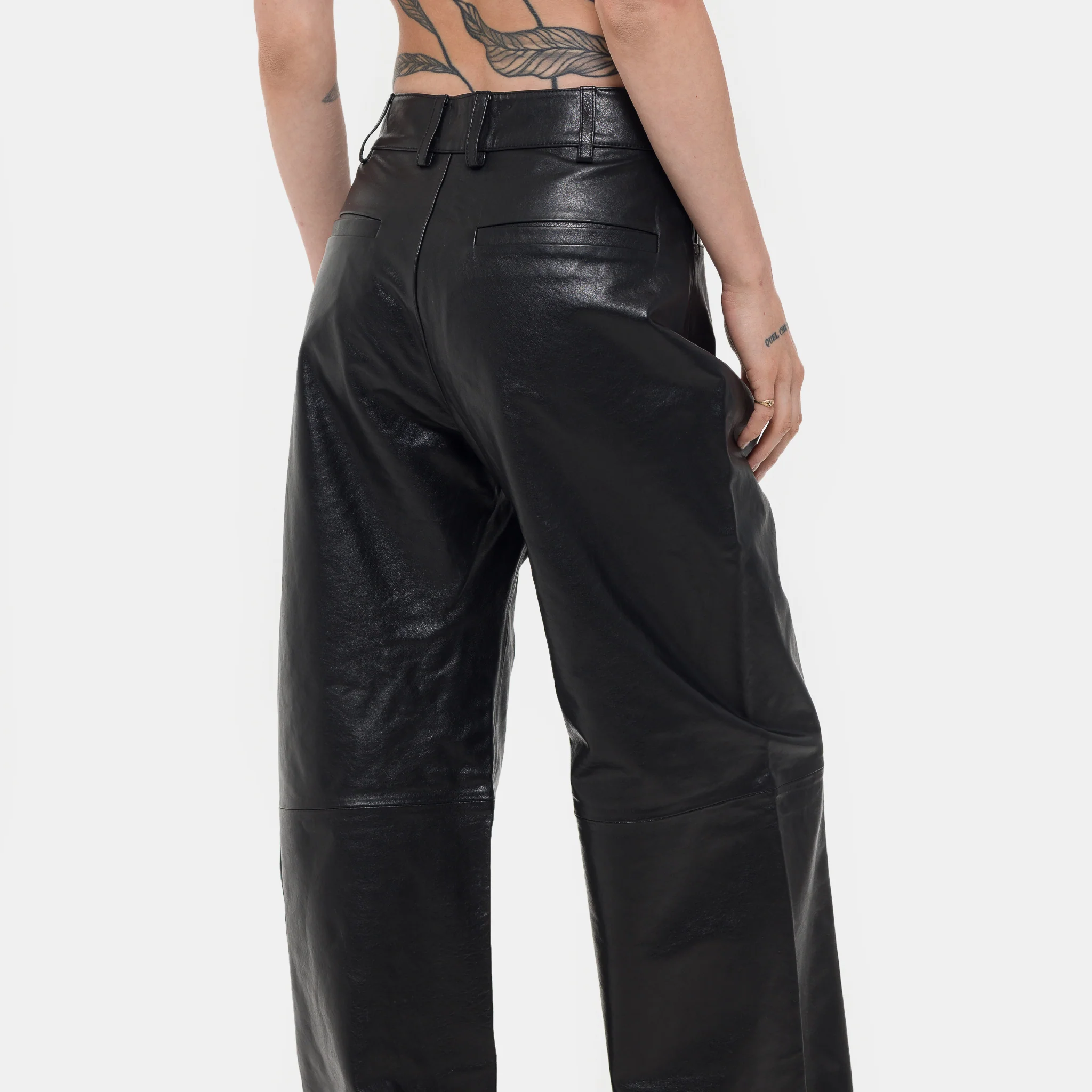 Leather Straight Leg Pant in Black - Image 5