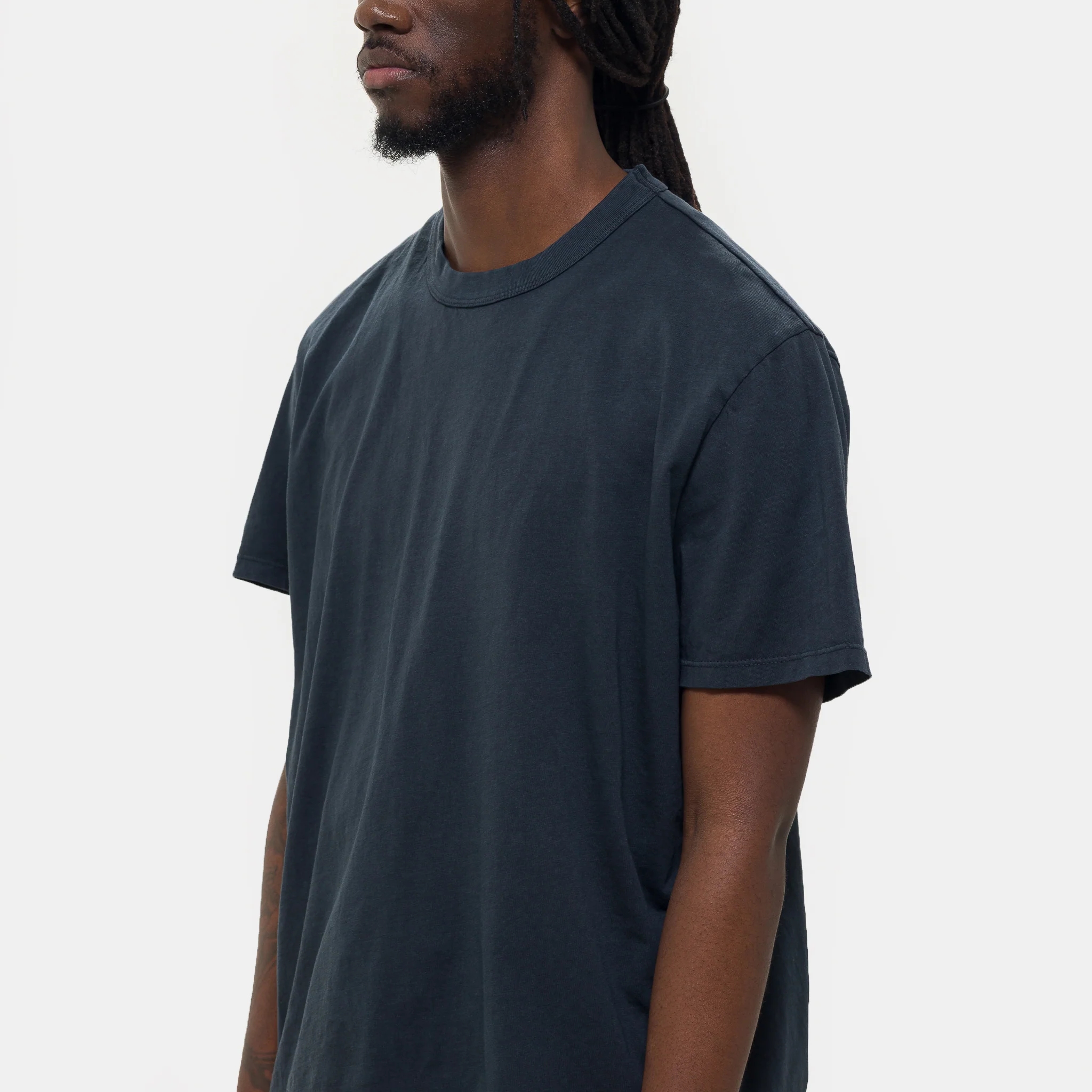 Lightweight Binded Neck T-Shirt in Faded Black - Image 4