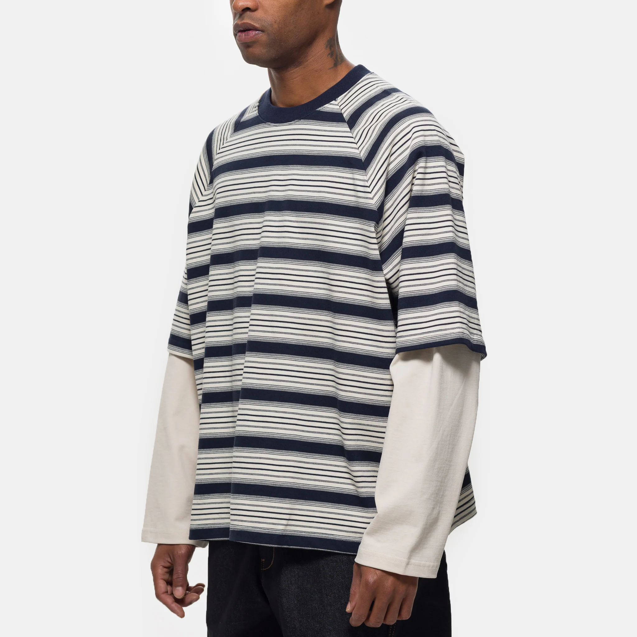 Longsleeve Layered T-Shirt in Blue Stripe - Image 4