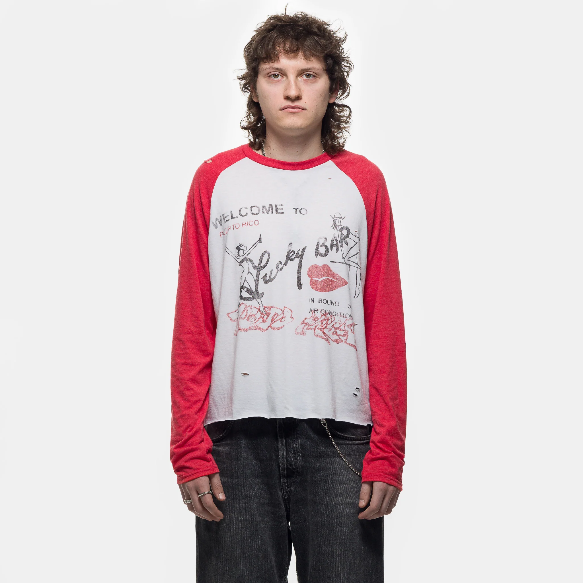 Lucky Bar Long Sleeve T-Shirt in White/Red
