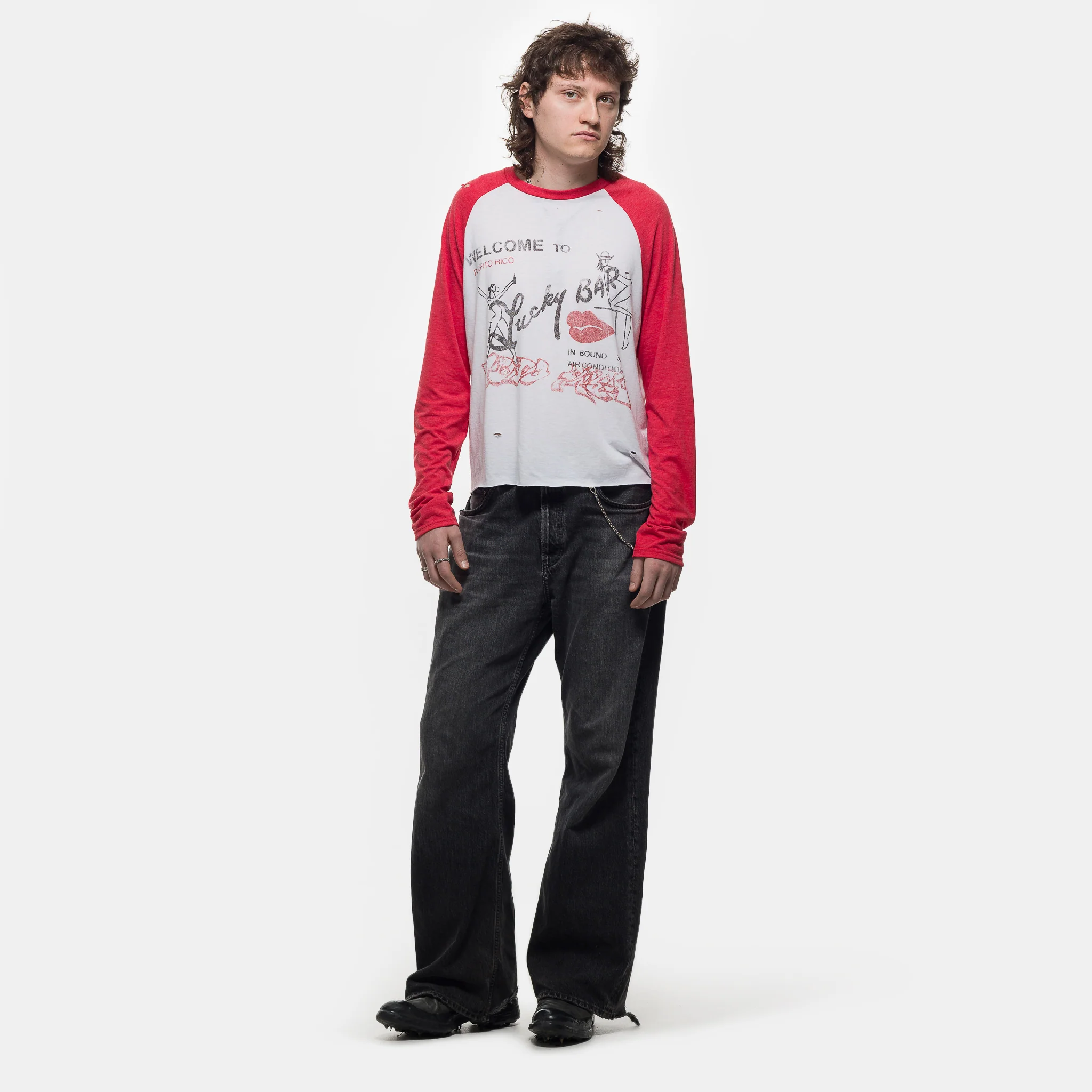 Lucky Bar Long Sleeve T-Shirt in White/Red - Image 2