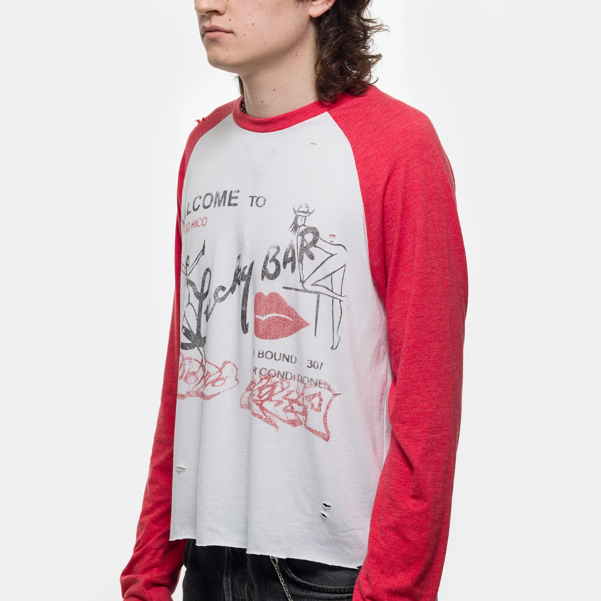 Lucky Bar Long Sleeve T-Shirt in White/Red - Image 4