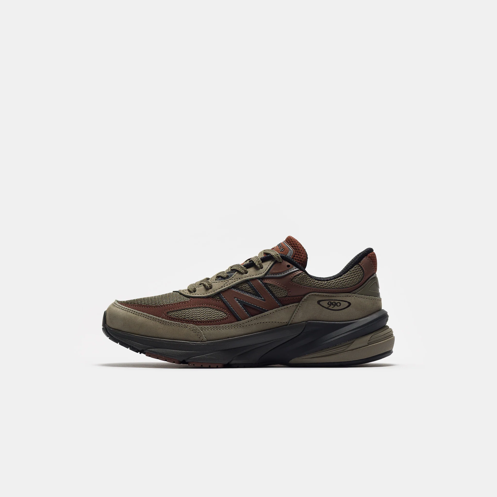 Made in USA 990 V6 Sneaker in Dark Camo/Rich Oak/Black Cement