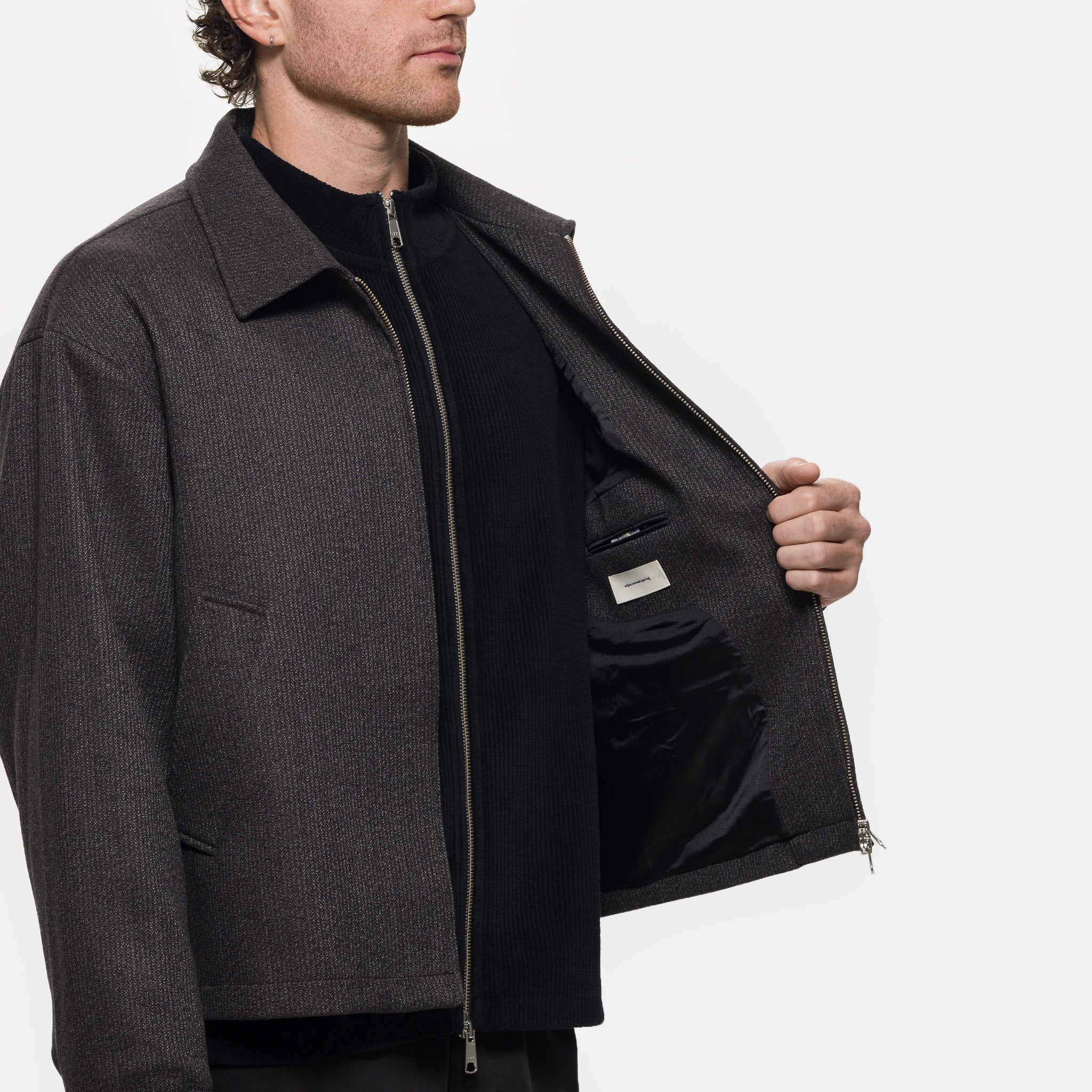 Mail Jacket in Brown Melange Stripe - Image 5