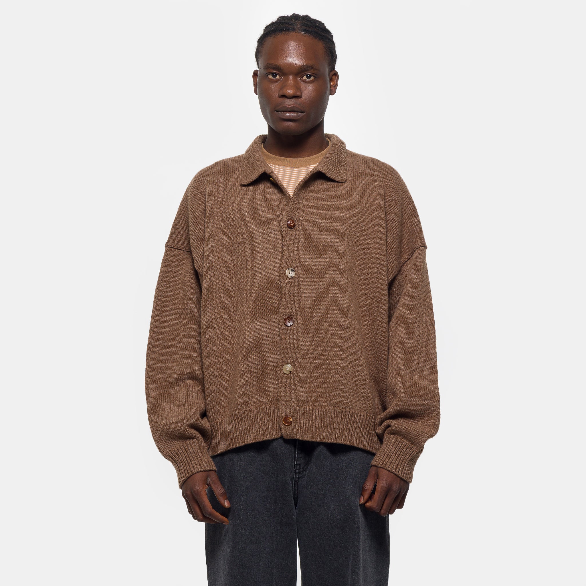 Mismatch Button Cardigan in Brown