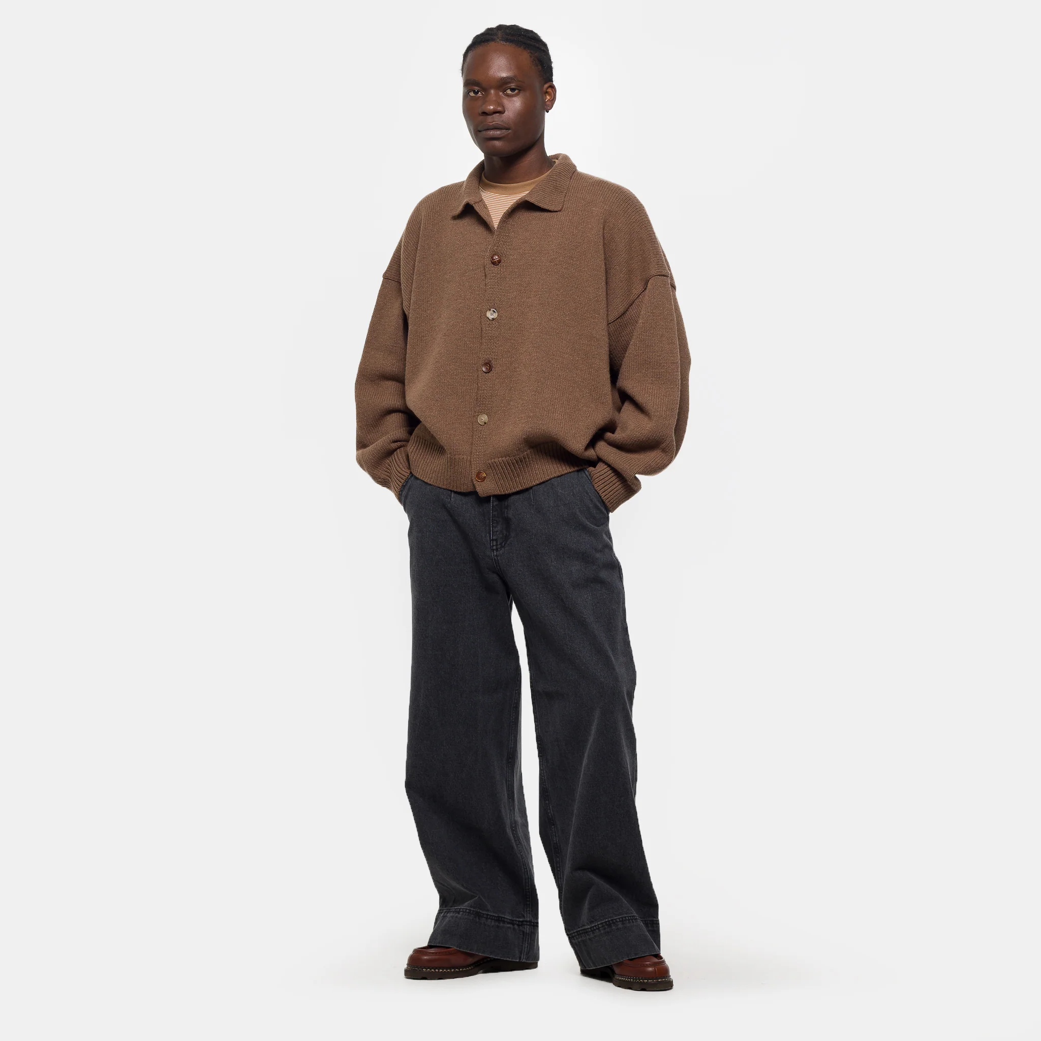 Mismatch Button Cardigan in Brown - Image 2