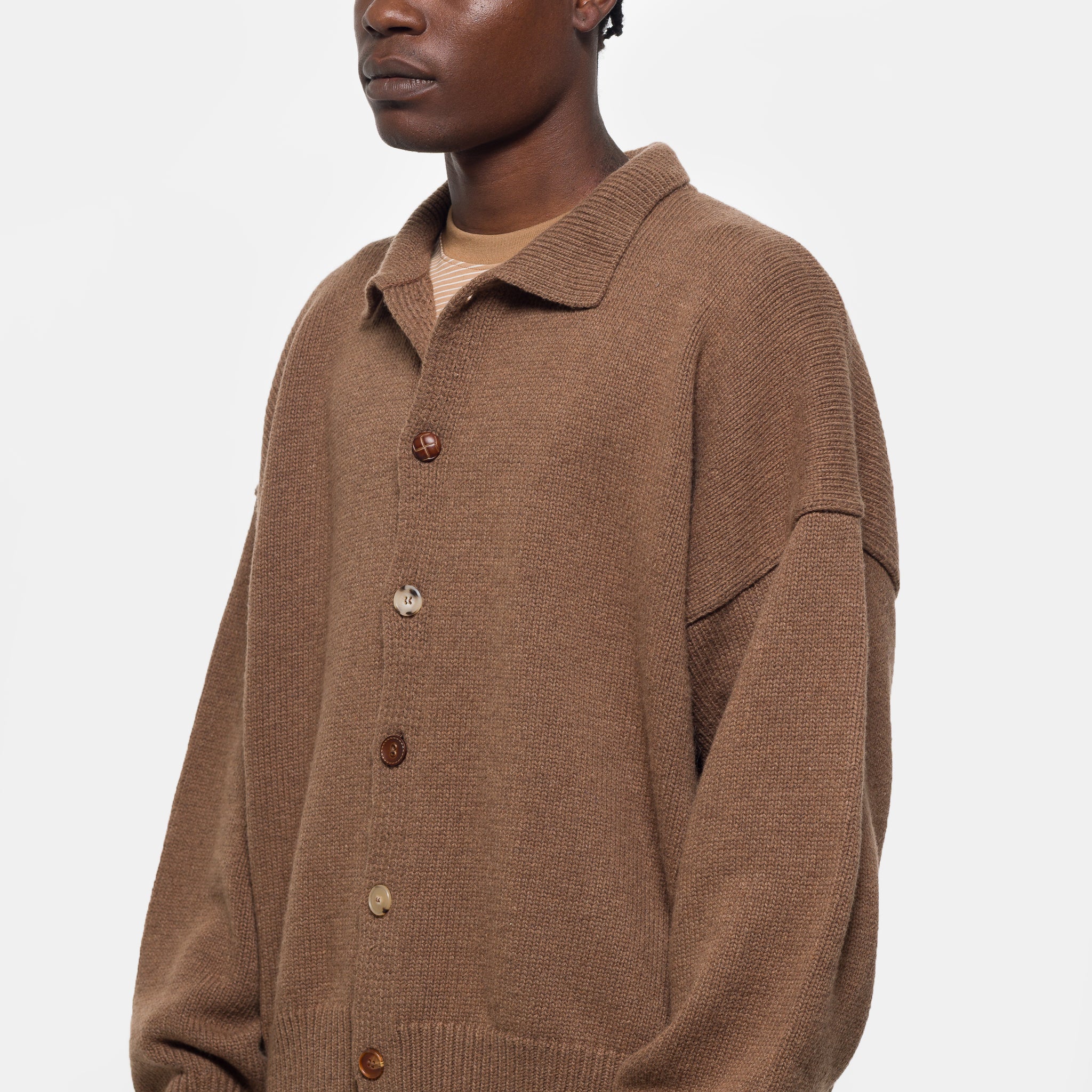 Mismatch Button Cardigan in Brown - Image 4