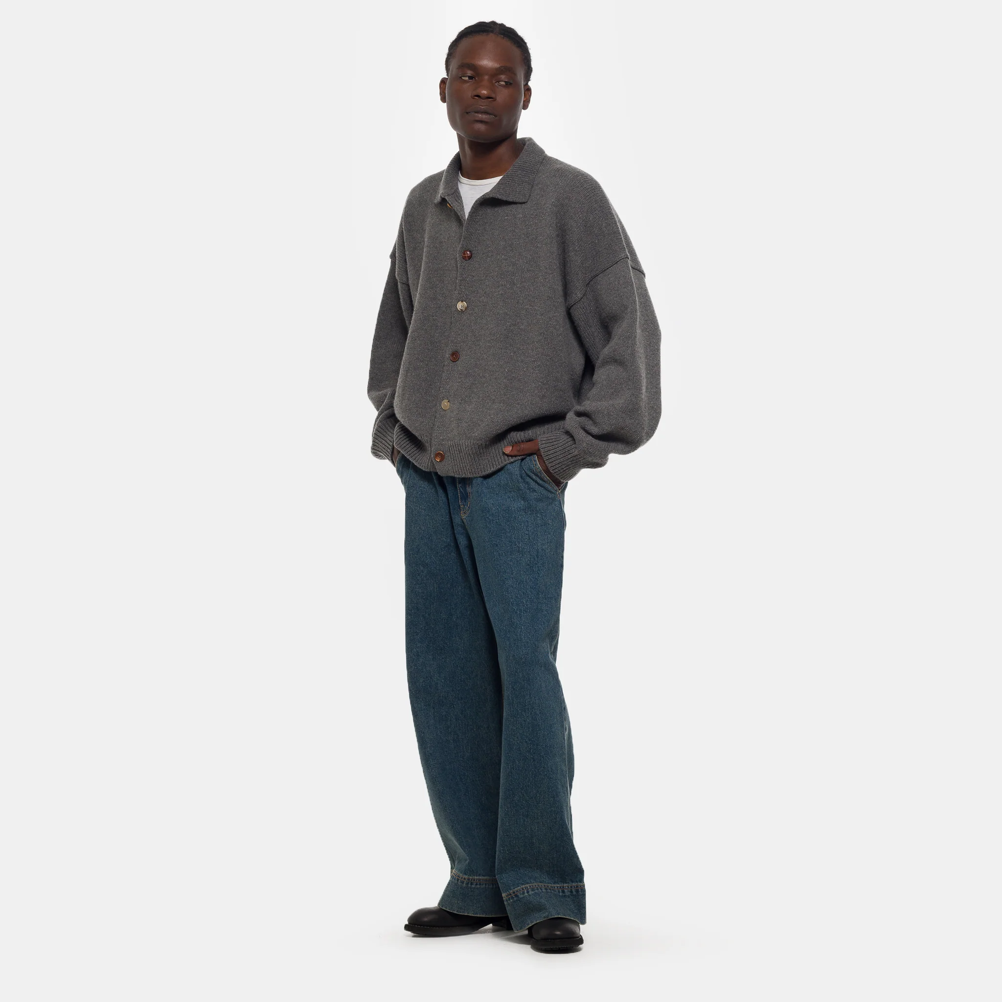 Mismatch Button Cardigan in Charcoal - Image 2