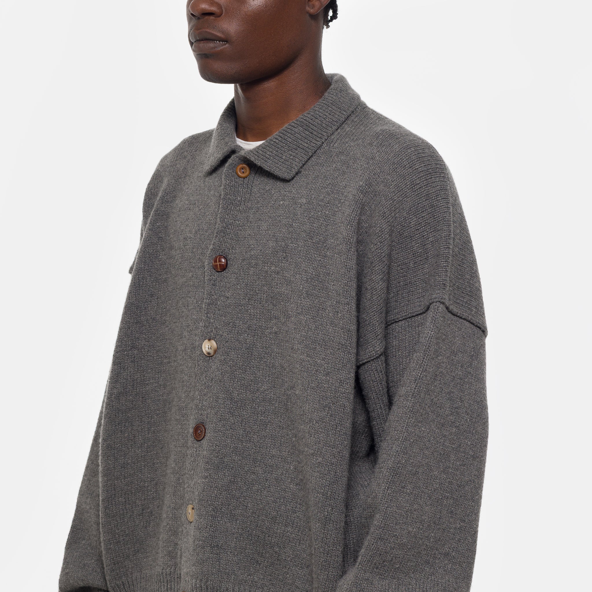 Mismatch Button Cardigan in Charcoal - Image 4