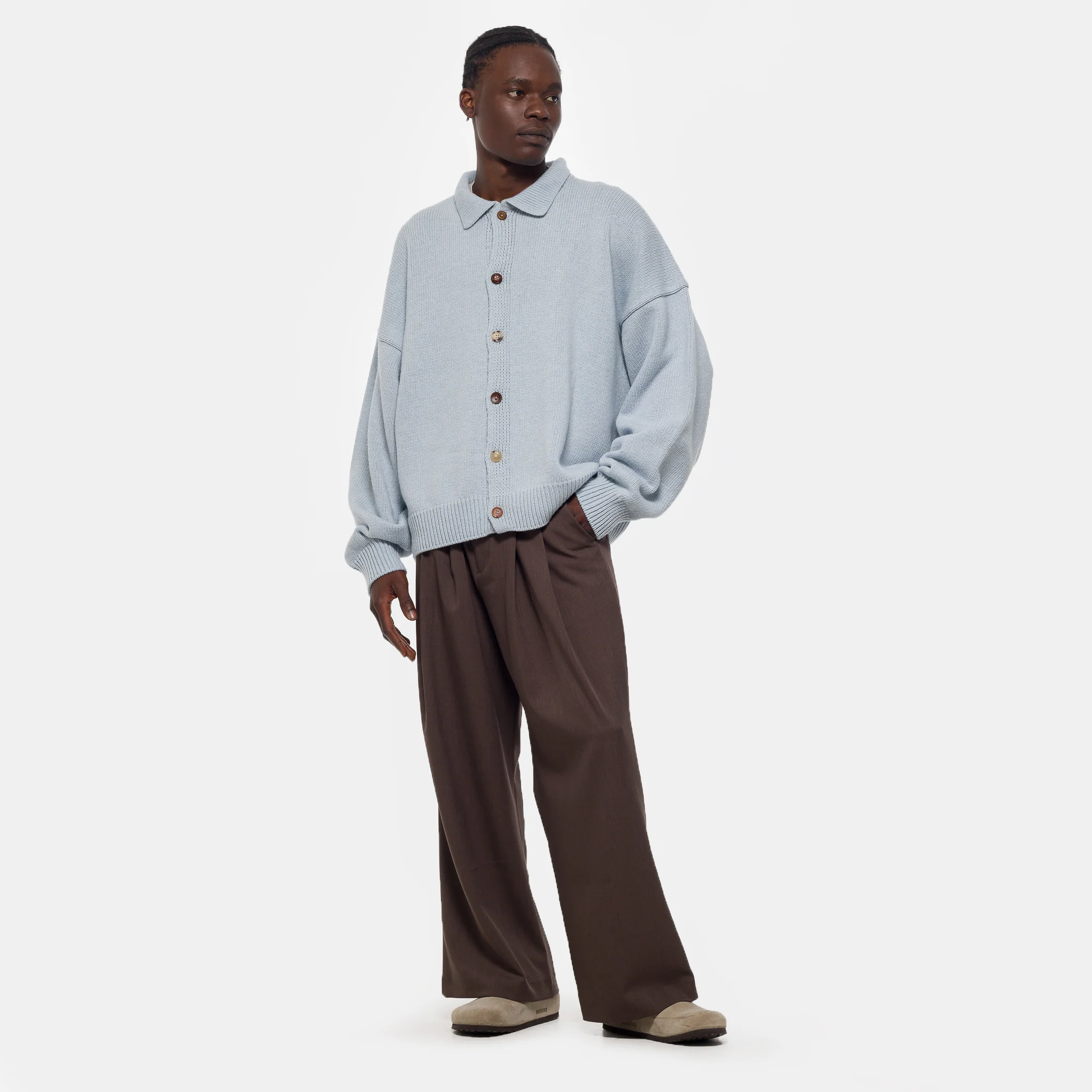Mismatch Button Cardigan in Light Blue - Image 2