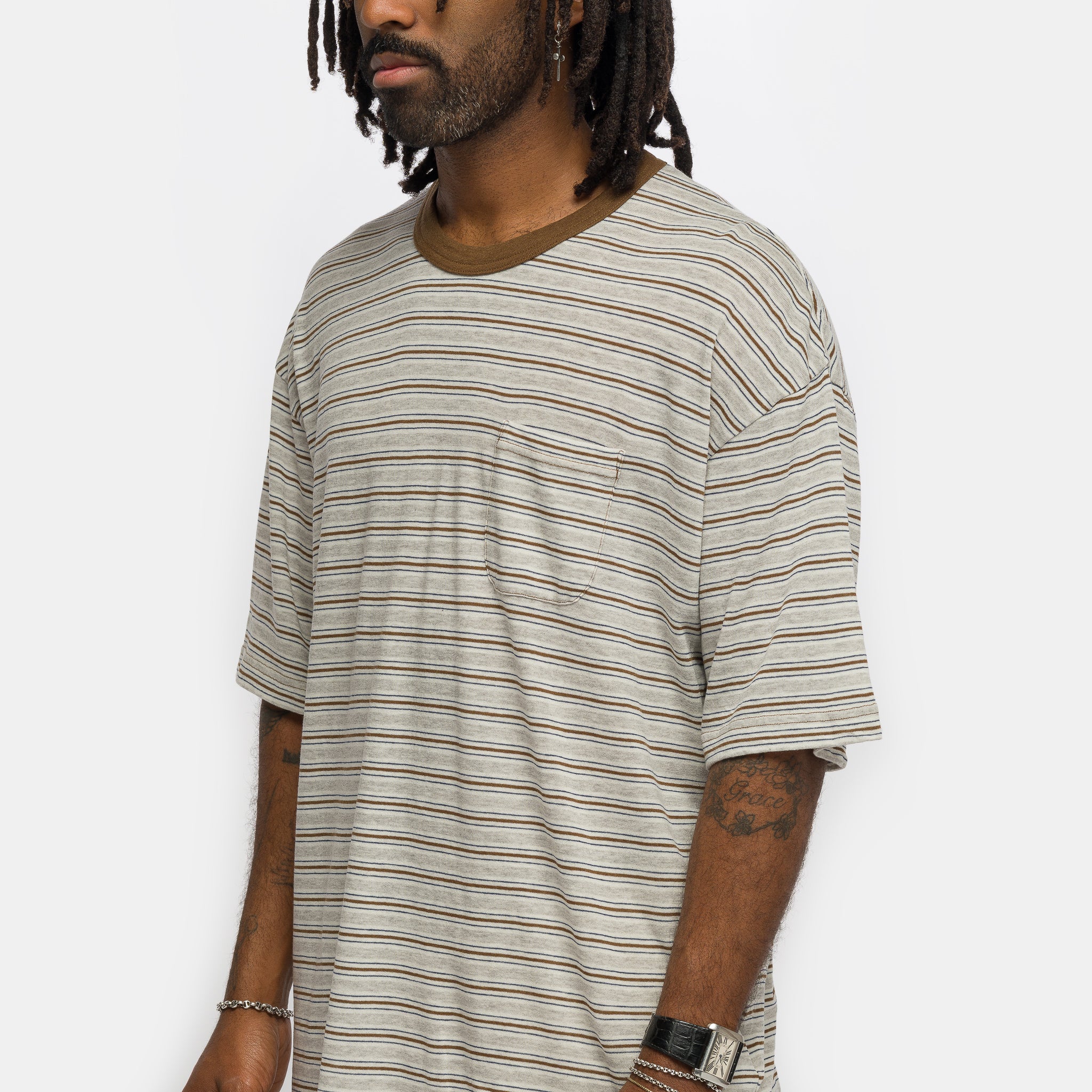 Mondo Border Fine Wool T-Shirt in Grey - Image 4