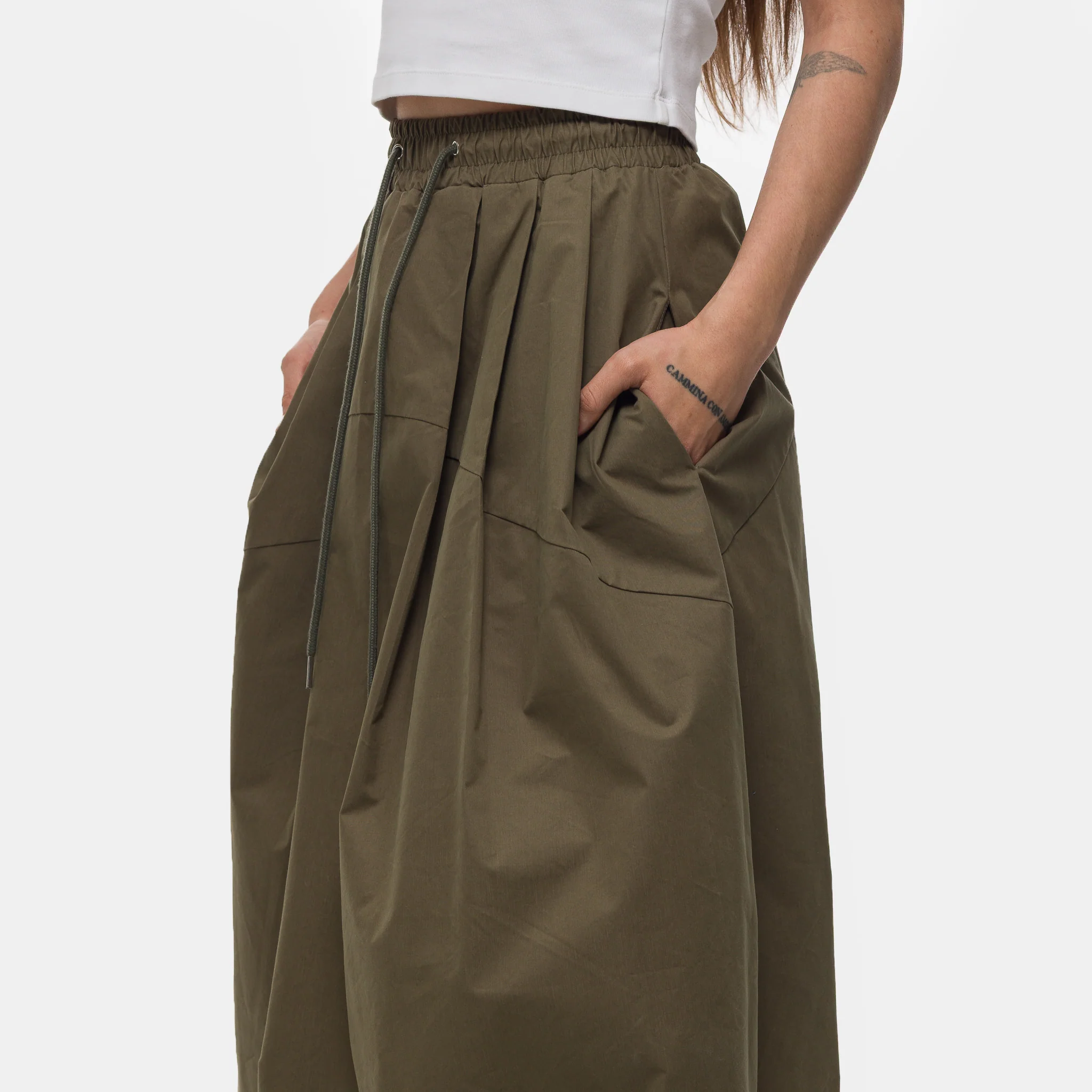 Pintuck Ballon Skirt in Khaki - Image 4