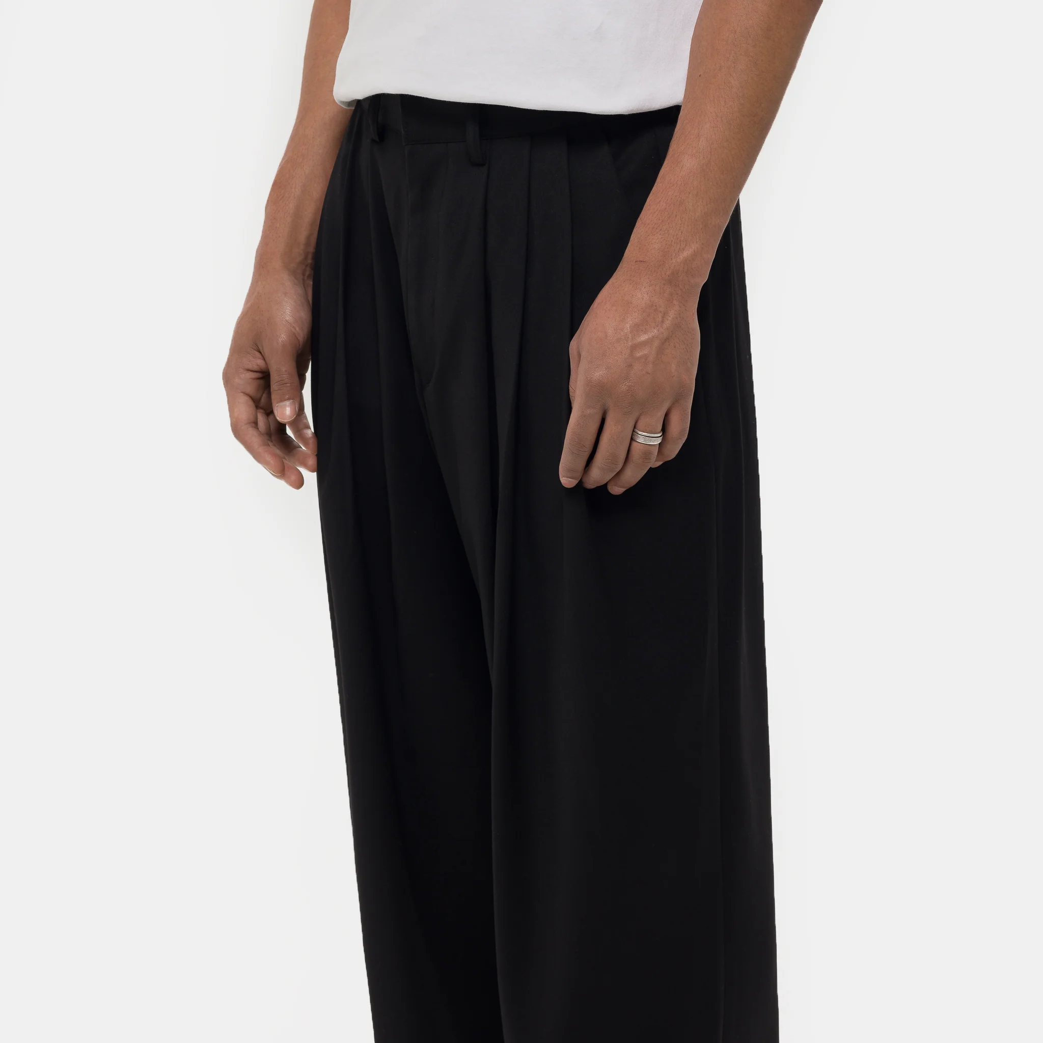 Pintuck Wide Trouser in Black - Image 4