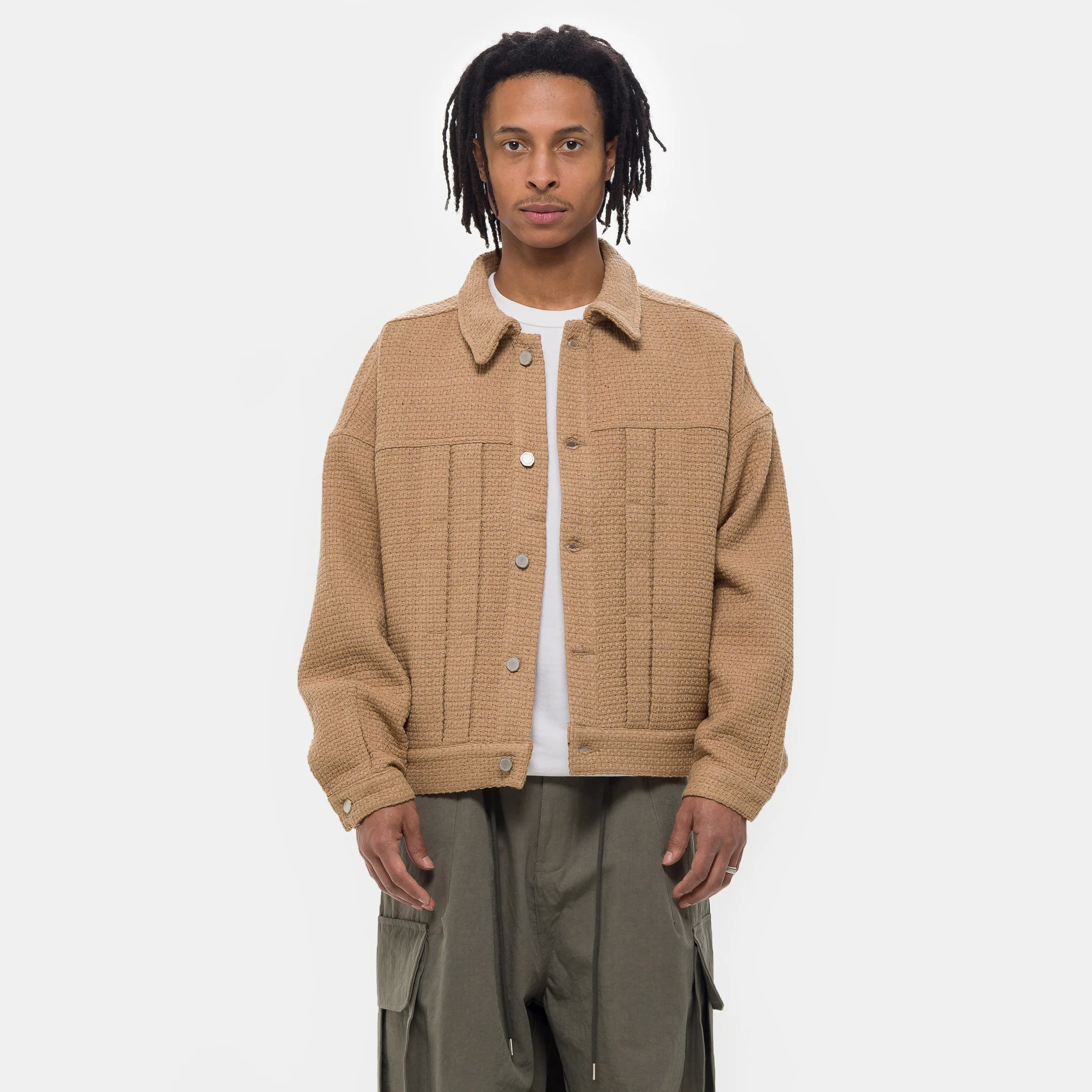 Pleated Boxy Jacket in Beige