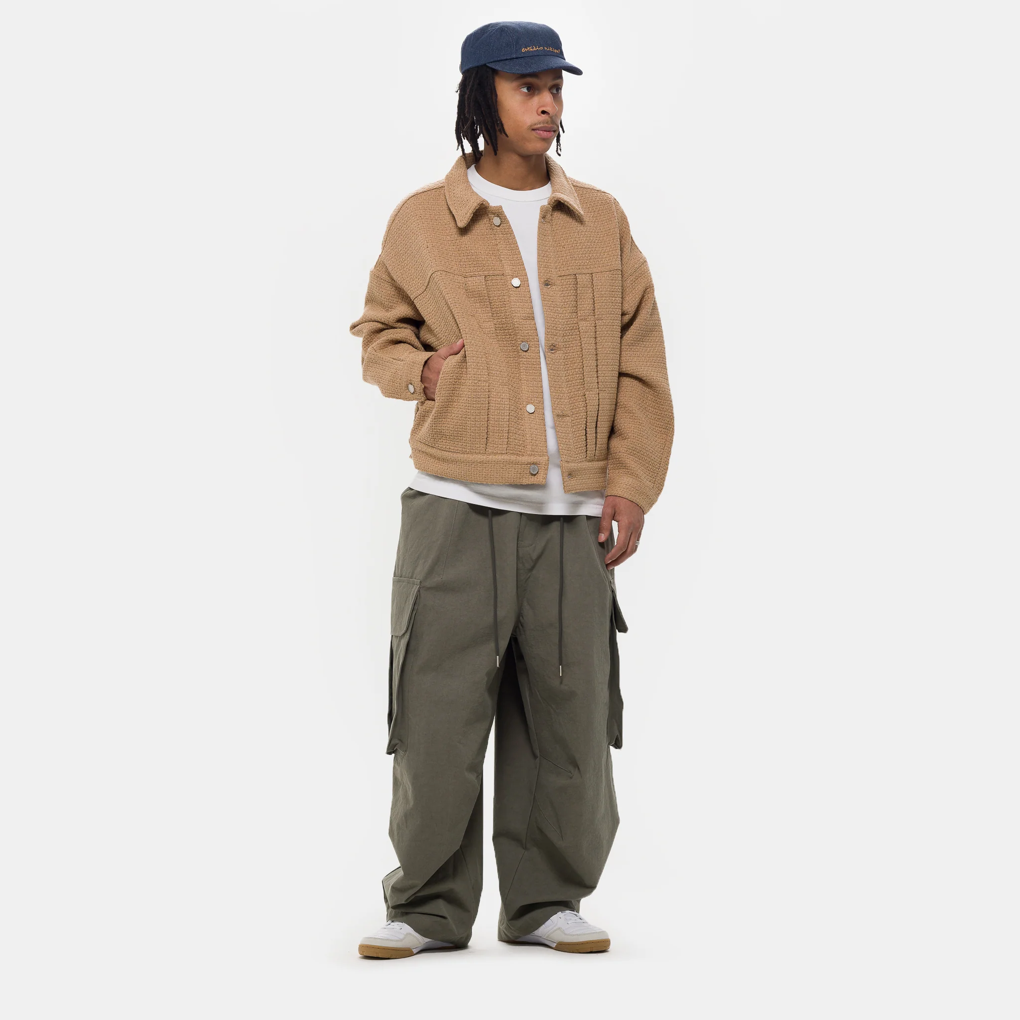 Pleated Boxy Jacket in Beige - Image 2