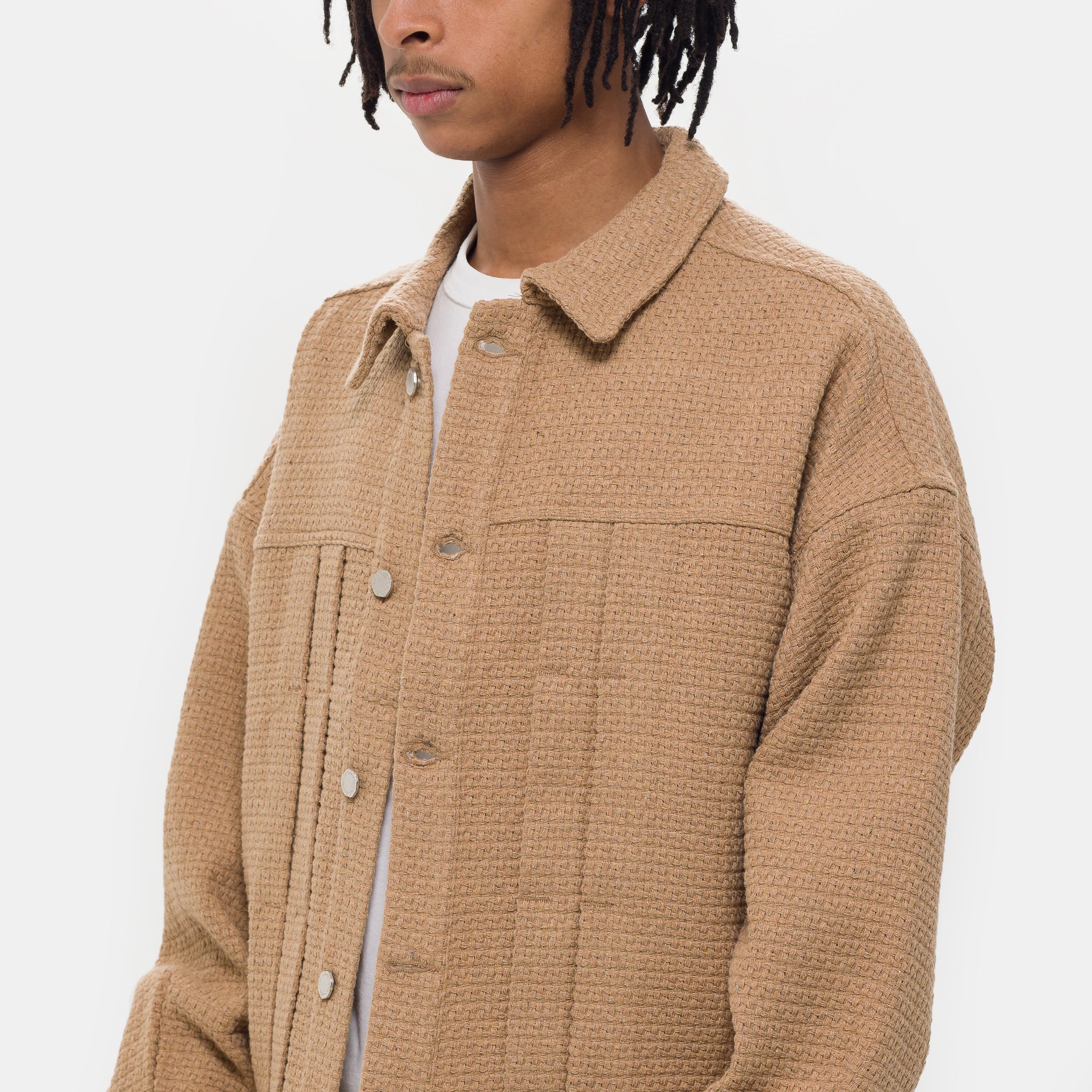 Pleated Boxy Jacket in Beige - Image 4