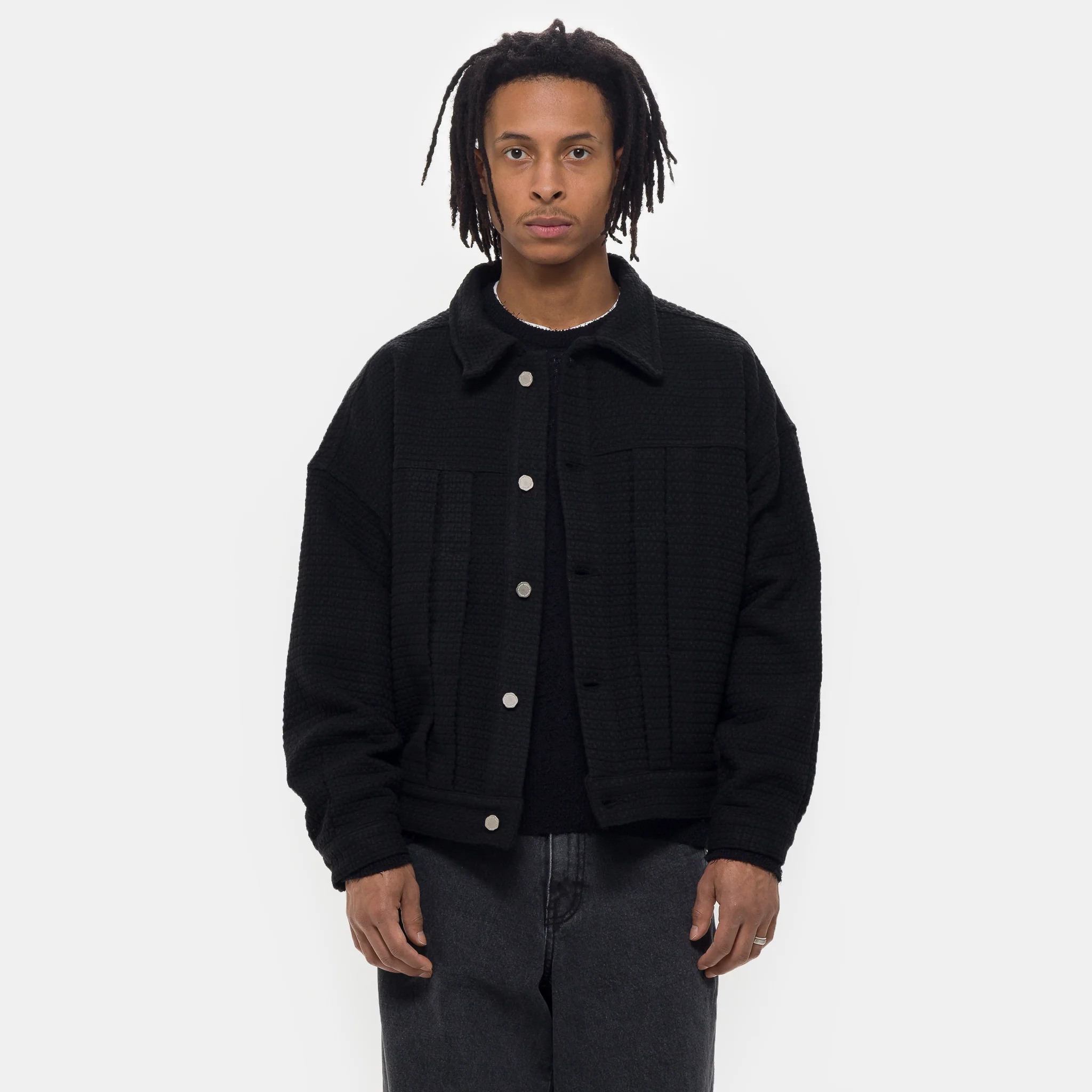 Pleated Boxy Jacket in Black
