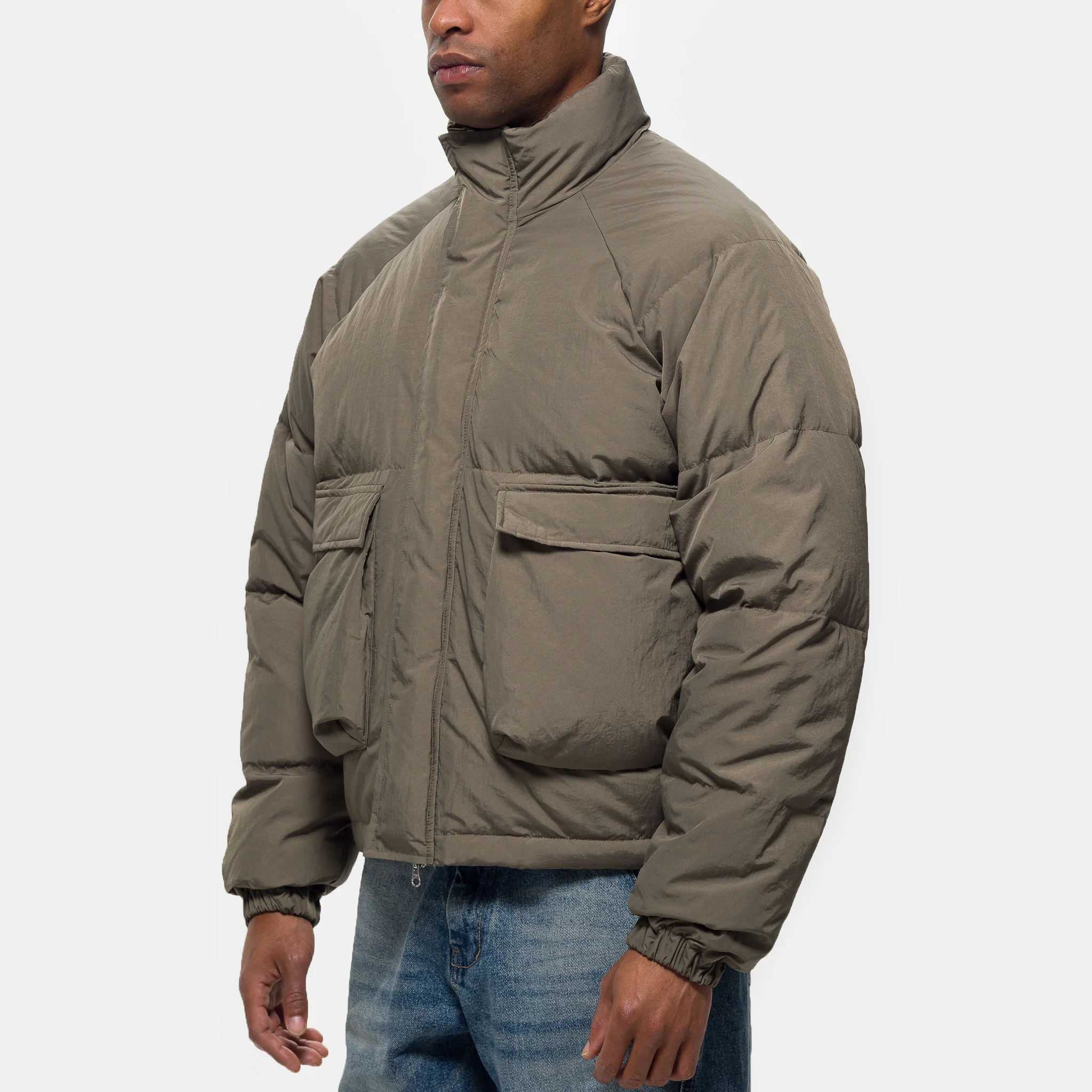 Raglan Puffer Jacket in Khaki - Image 4