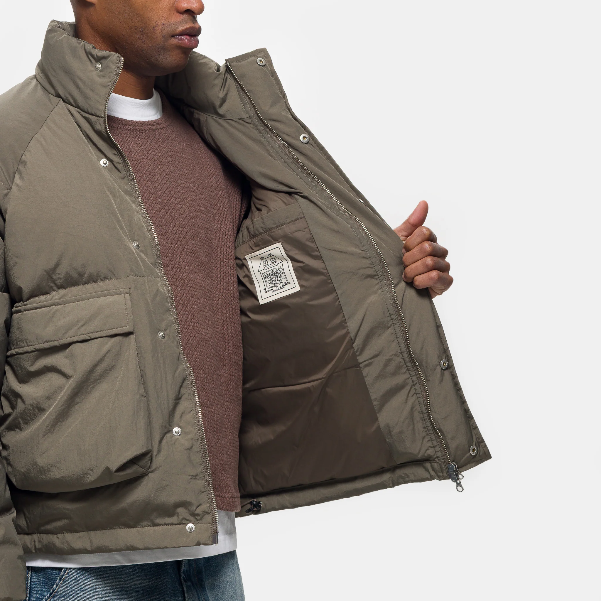 Raglan Puffer Jacket in Khaki - Image 5