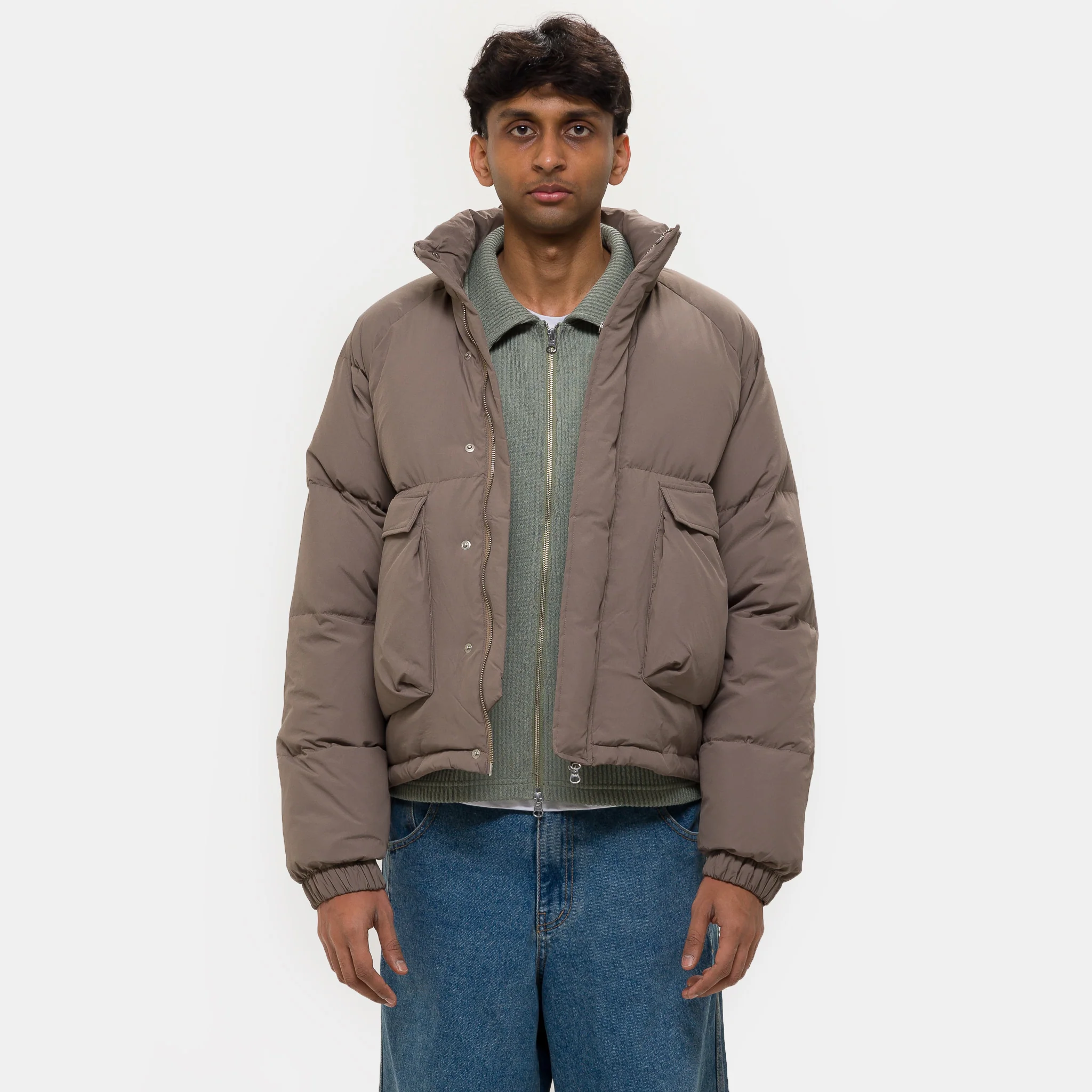 Raglan Puffer Jacket in Beige