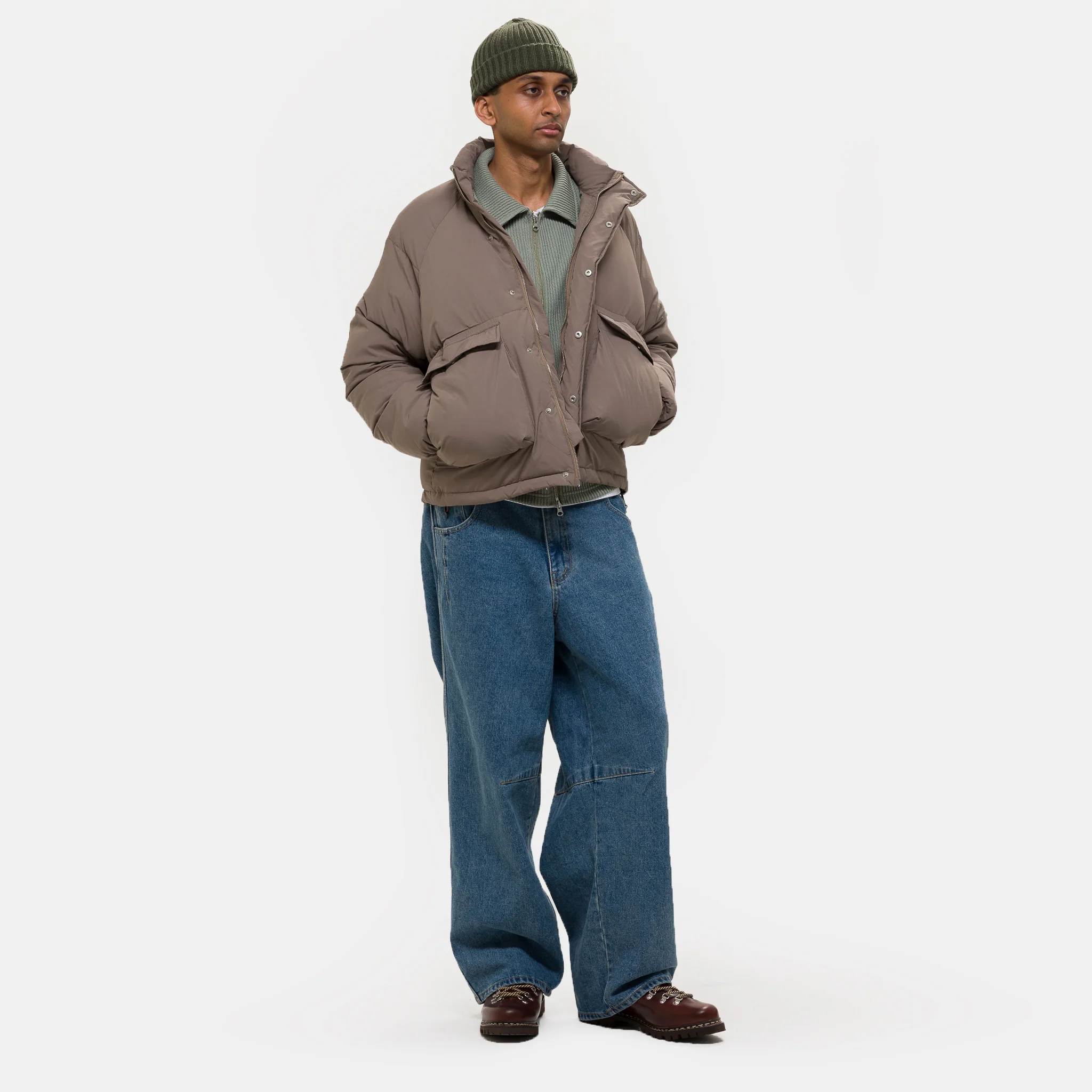 Raglan Puffer Jacket in Beige - Image 2
