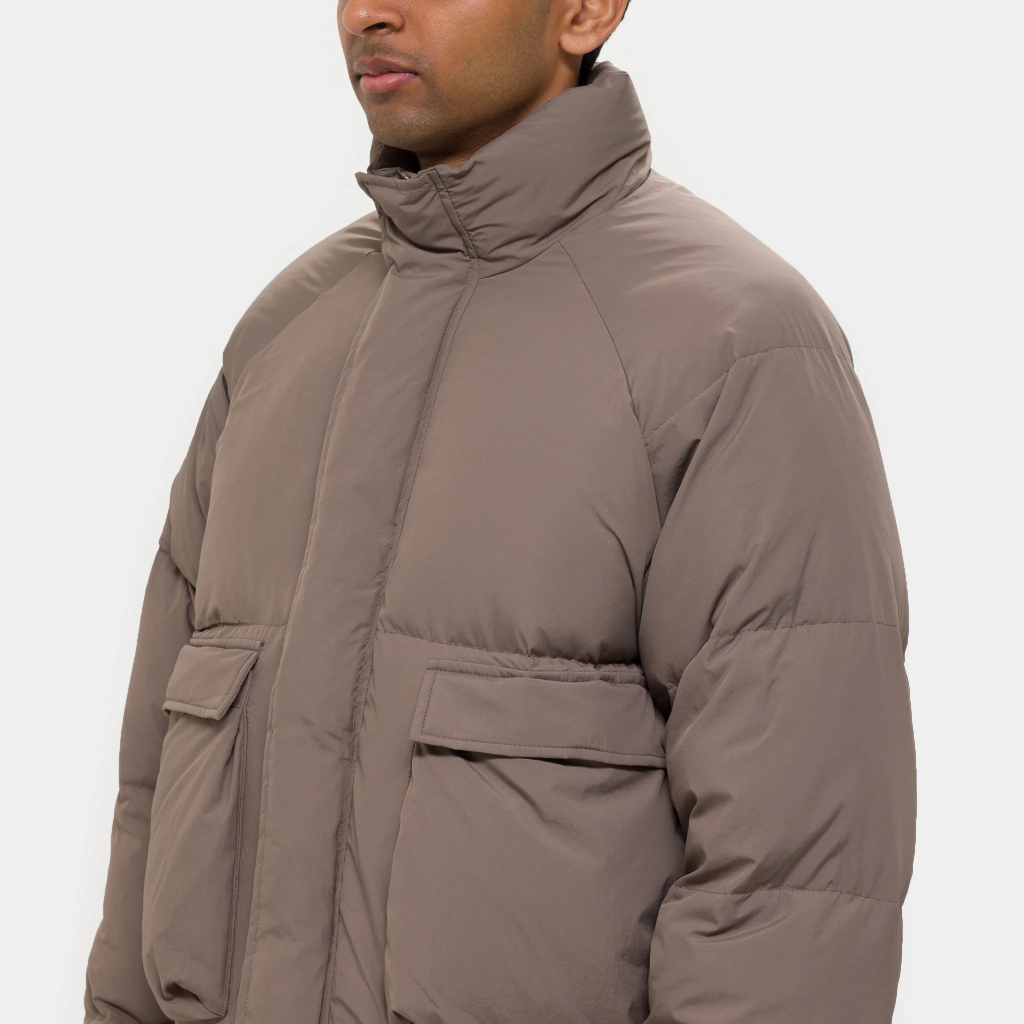 Raglan Puffer Jacket in Beige - Image 4