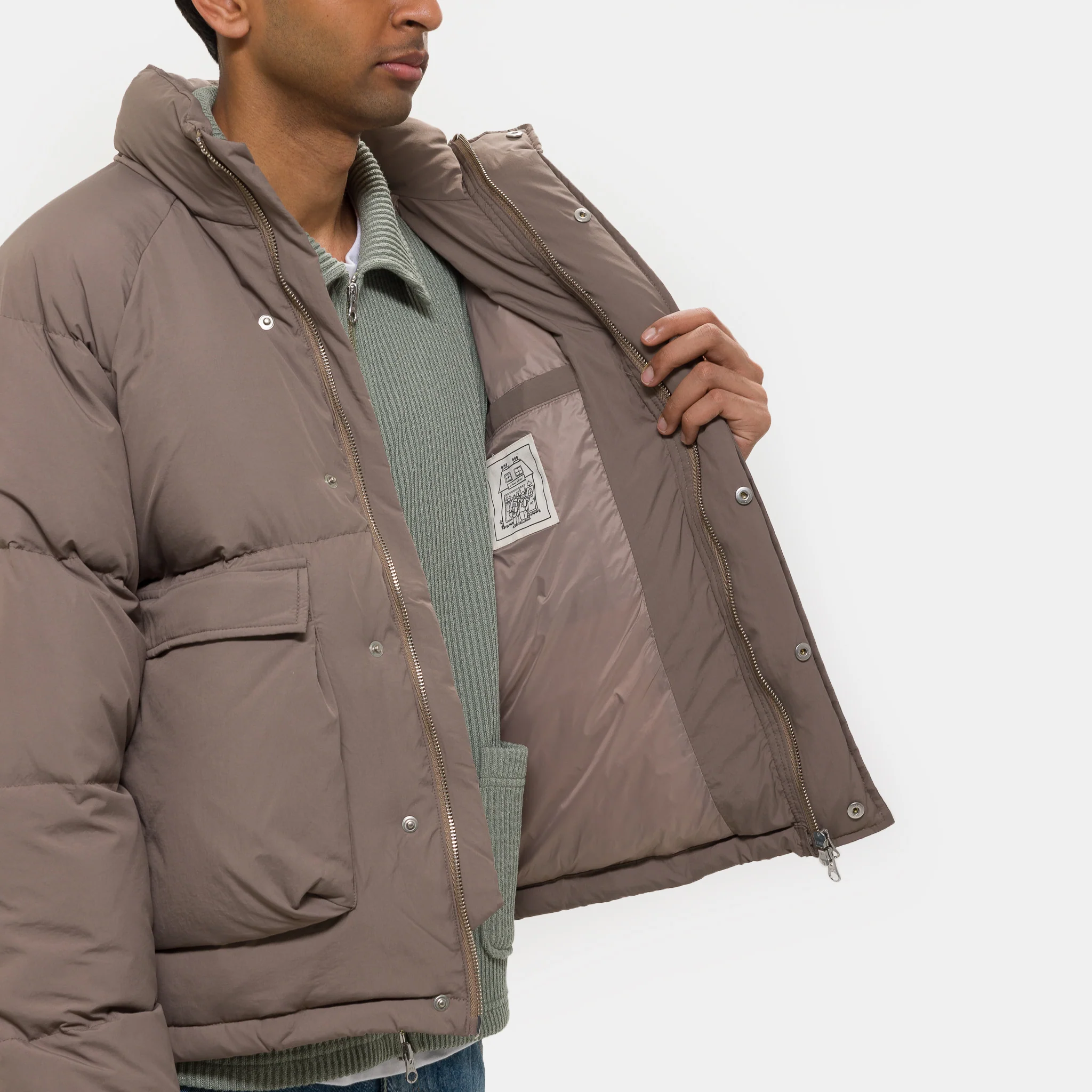 Raglan Puffer Jacket in Beige - Image 5