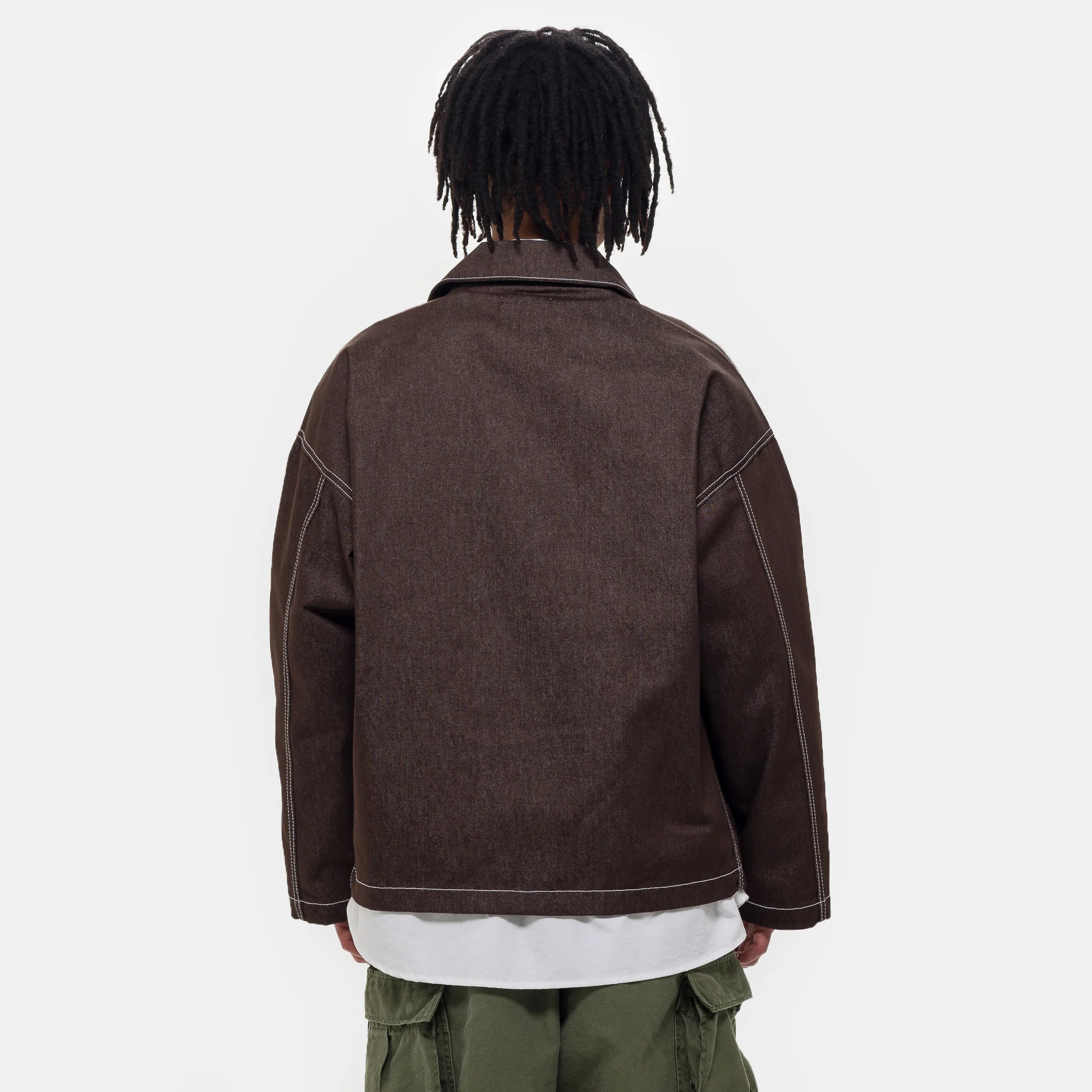 Raw-Denim Chore Jacket in Brown - Image 3