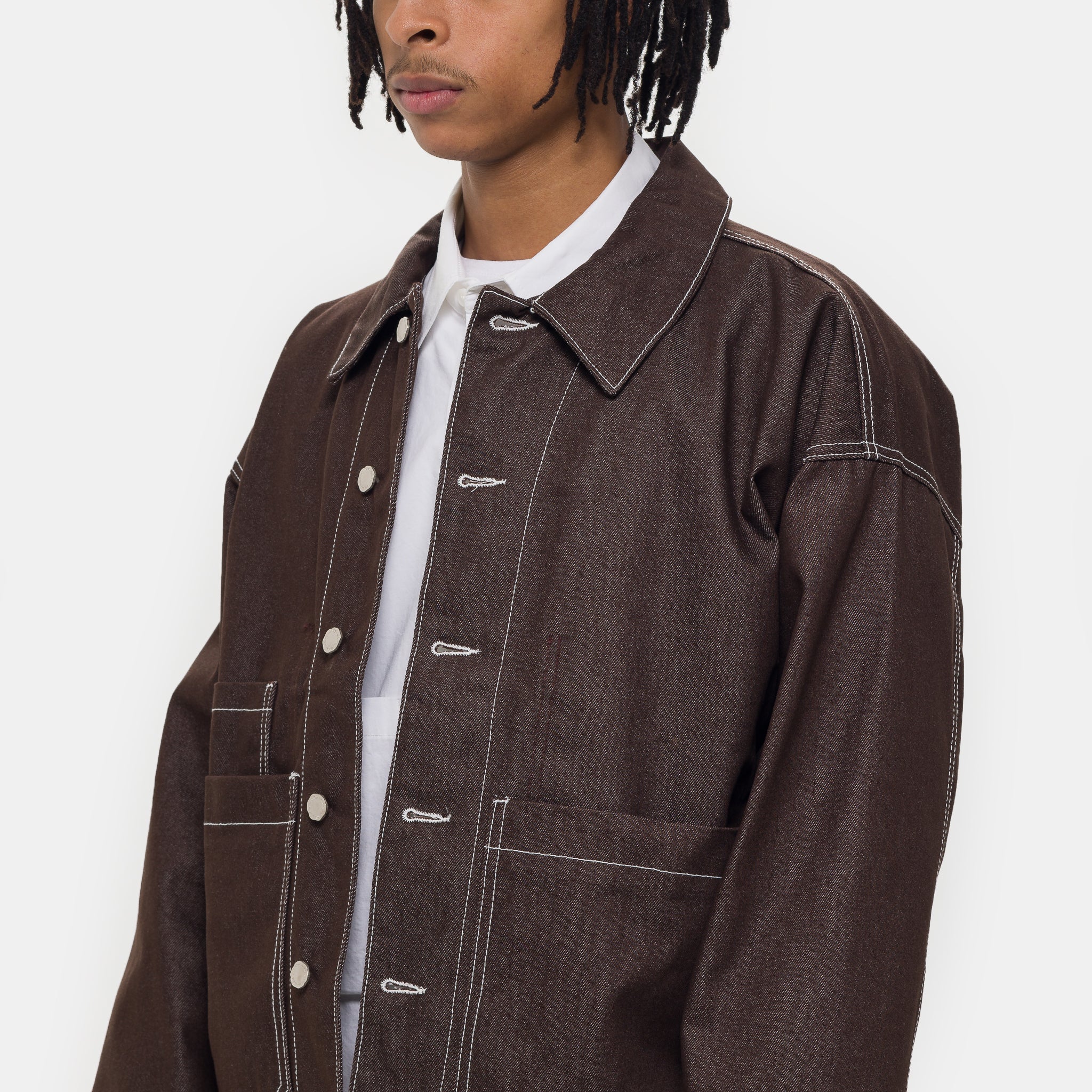 Raw-Denim Chore Jacket in Brown - Image 4