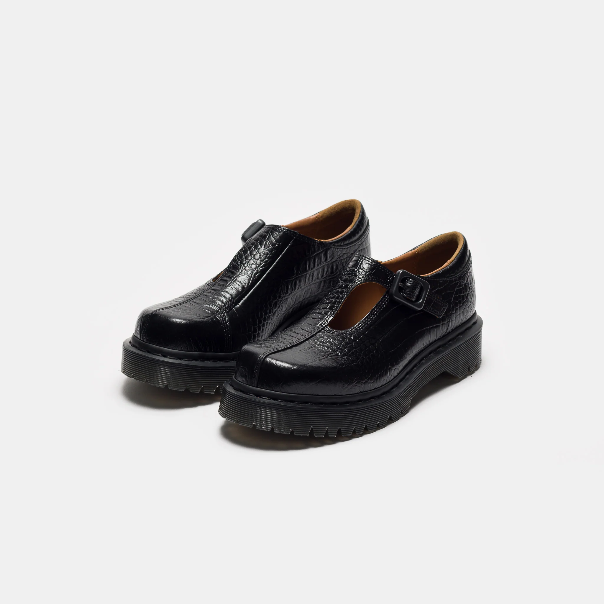 Rejena Mary Jane Croc Emboss Shoe in Black - Image 3