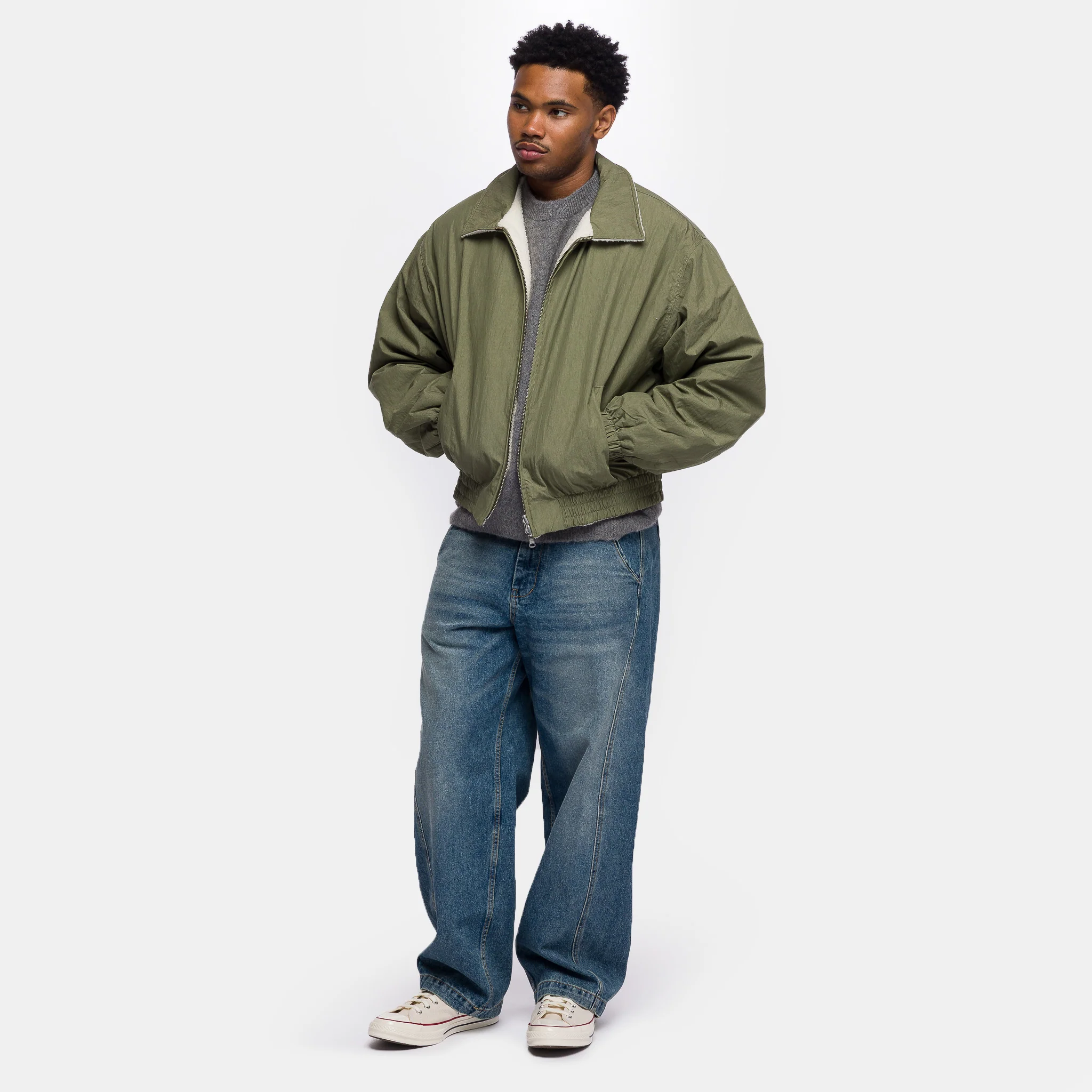 Reversible Bomber Jacket in Khaki - Image 2