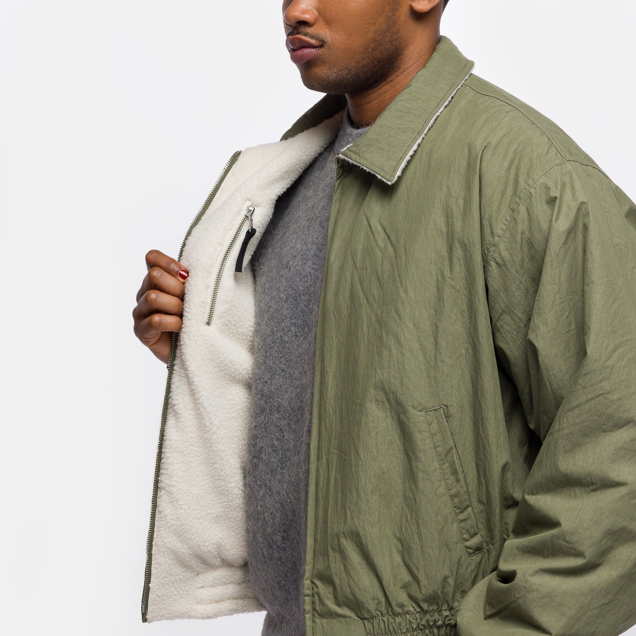 Reversible Bomber Jacket in Khaki - Image 3