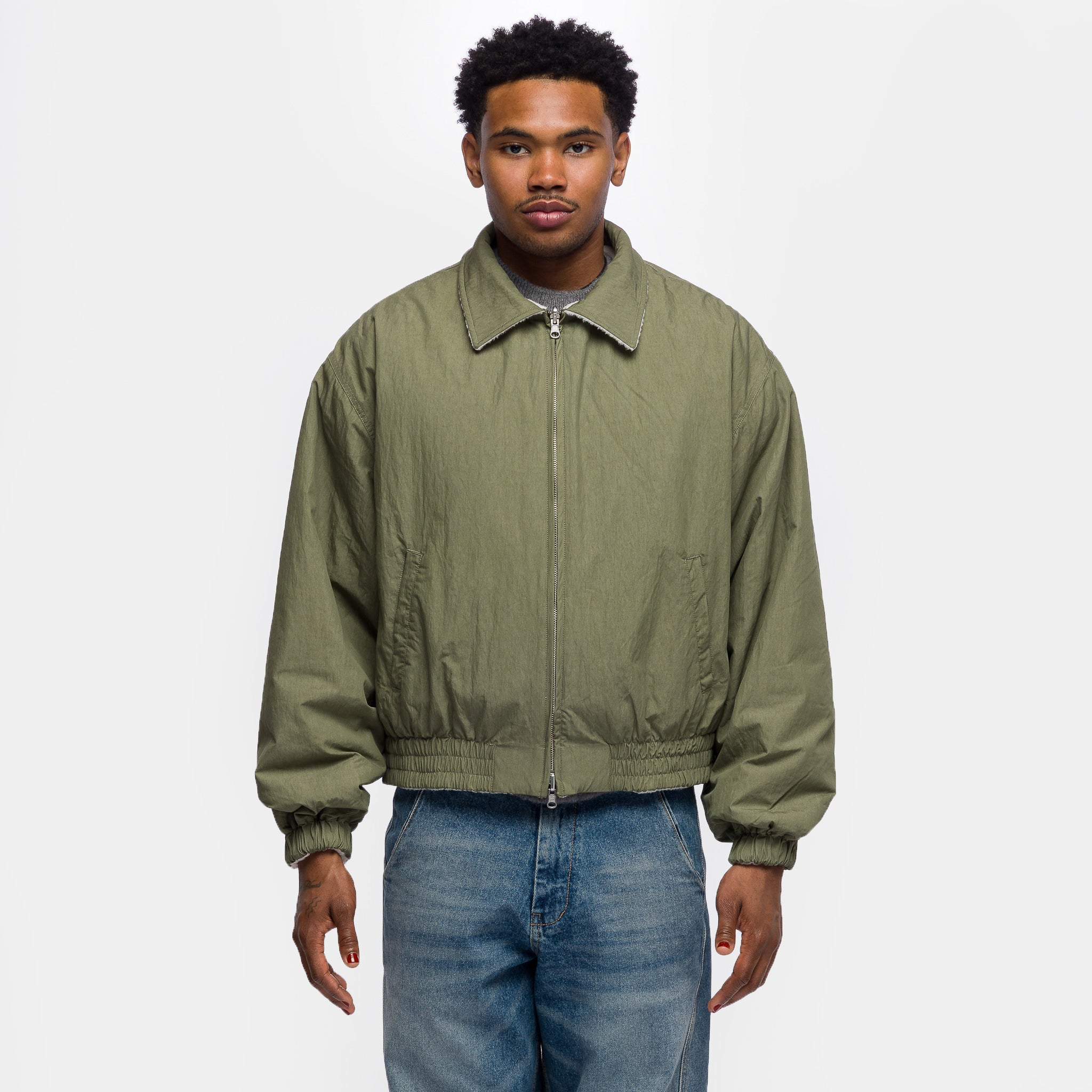 Reversible Bomber Jacket in Khaki - Image 5