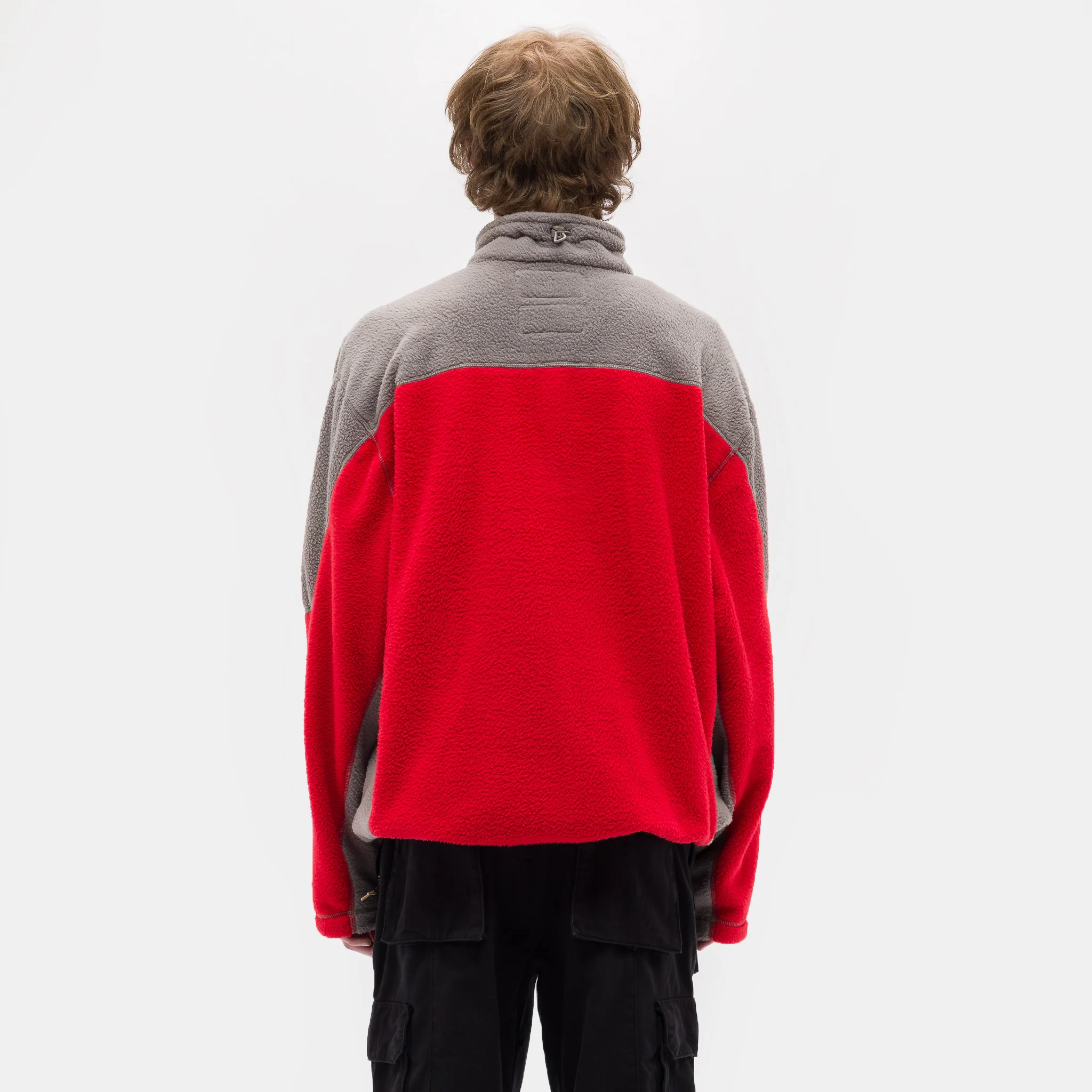 Sherpa Fleece Collared Pullover in Red/Grey - Image 3