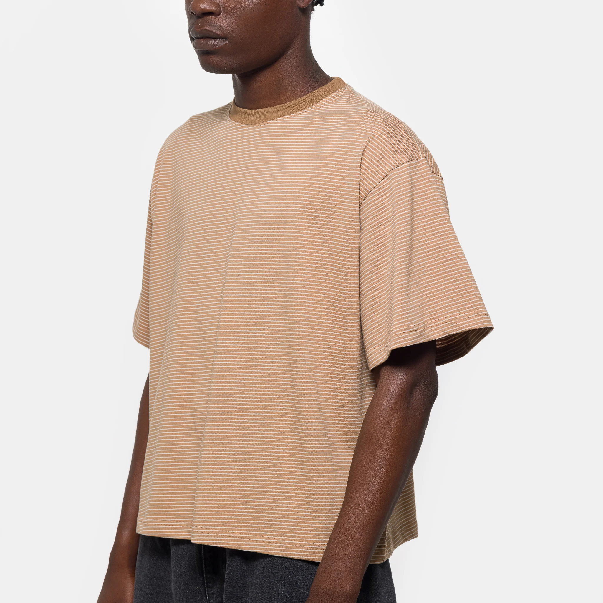 Signature Cropped T-Shirt in Brown Stripe - Image 4