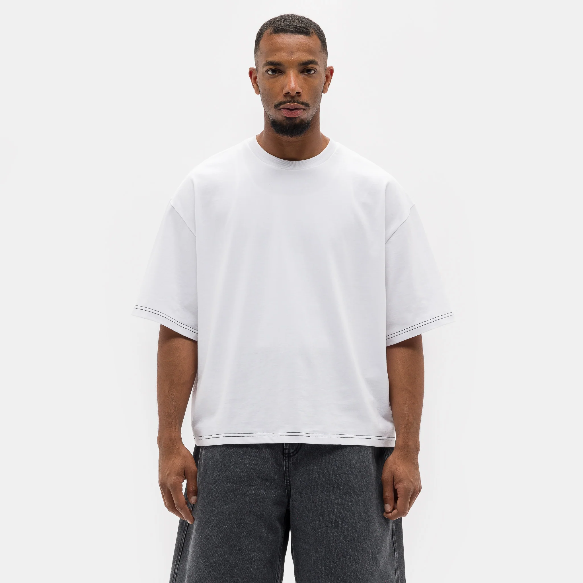 Signature Cropped T-Shirt in White/Stitch