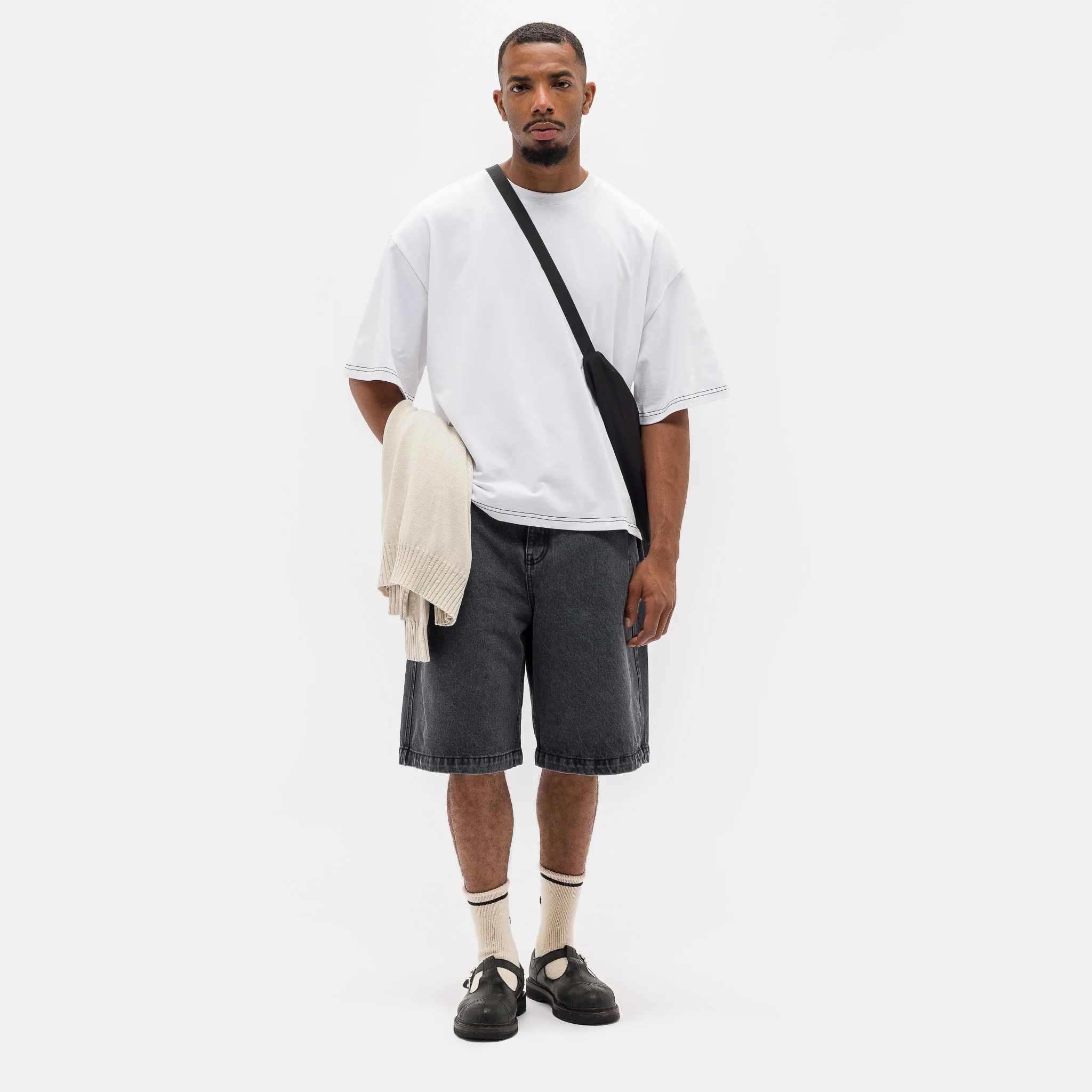 Signature Cropped T-Shirt in White/Stitch - Image 2